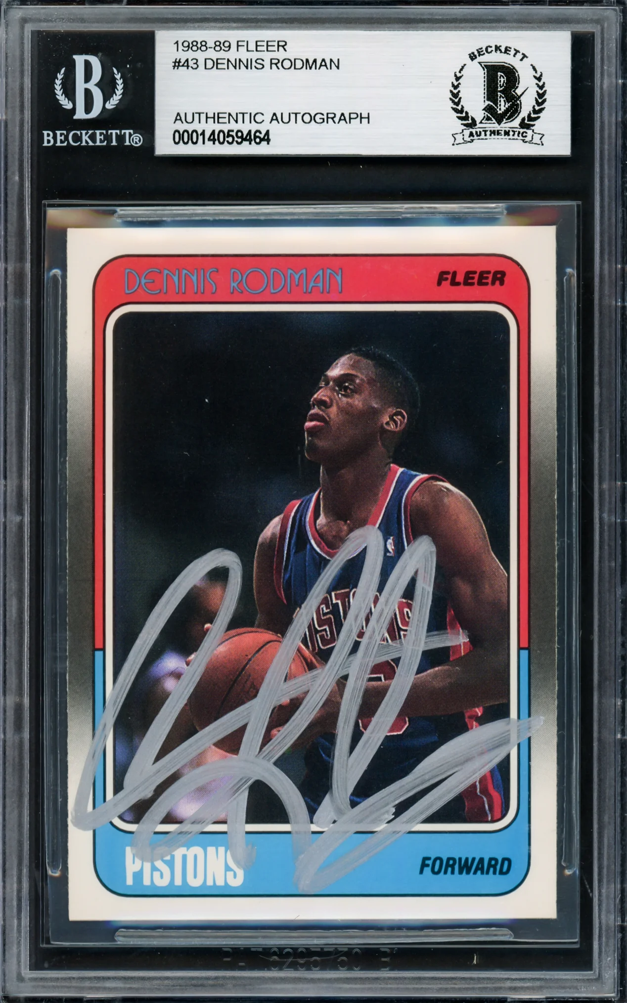 Dennis Rodman Autographed 1988 Fleer Rookie Card #43 Detroit Pistons Beckett BAS #14059464