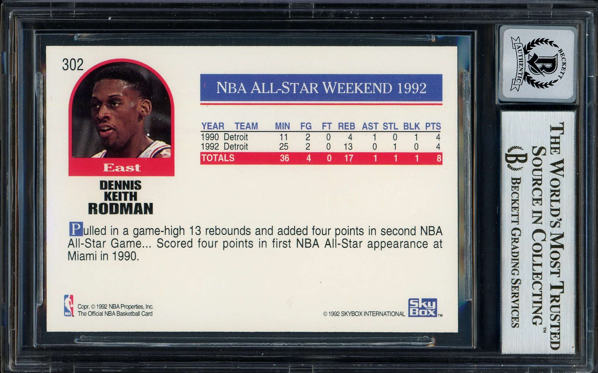 Dennis Rodman Autographed 1992-93 Hoops Card #302 Detroit Pistons Auto Grade Gem Mint 10 Beckett BAS Stock #194558 - Image 2
