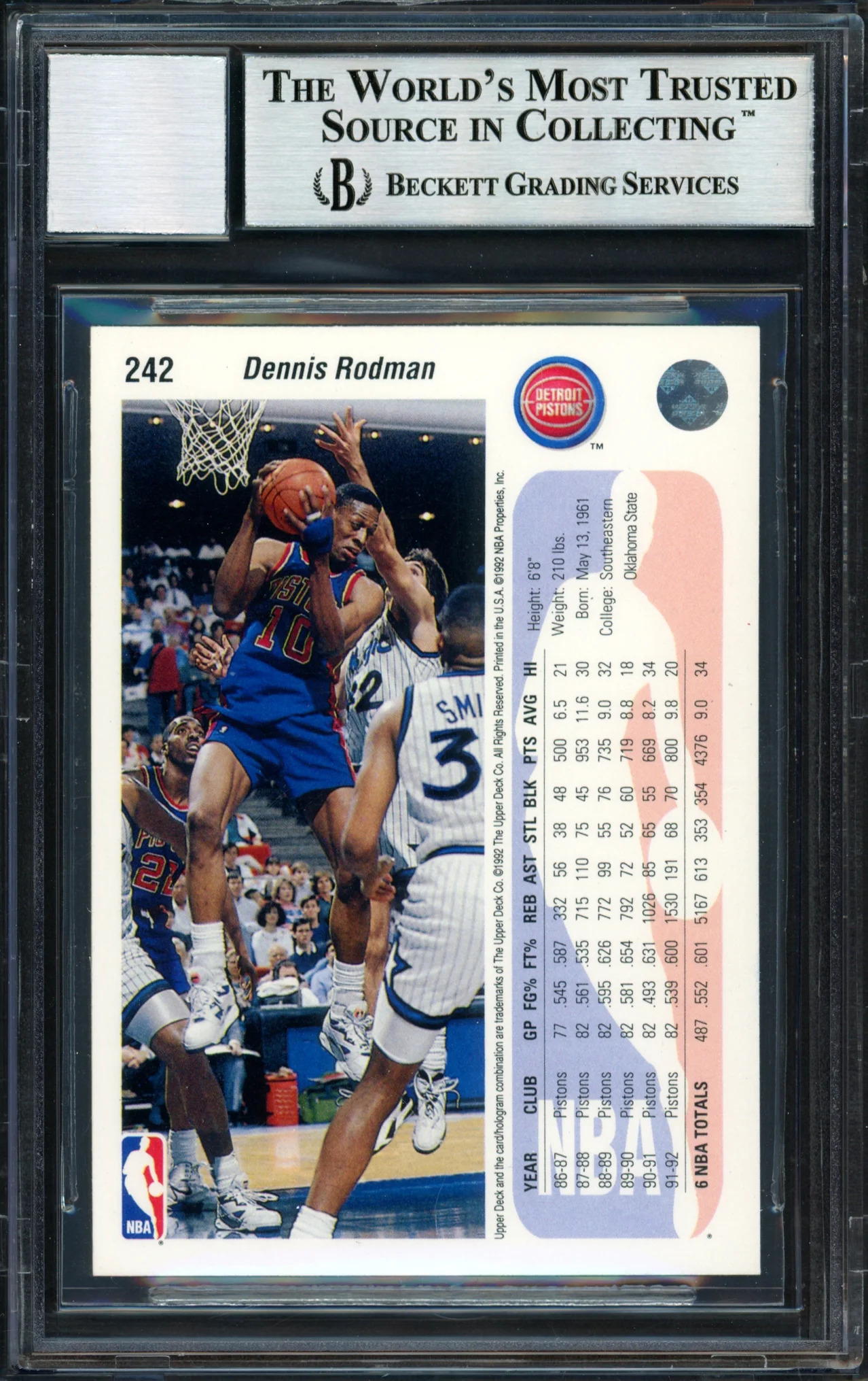 Dennis Rodman Autographed 1993-94 Upper Deck Card #242 Detroit Pistons Auto Grade 10 Beckett BAS #12518879 - Image 2