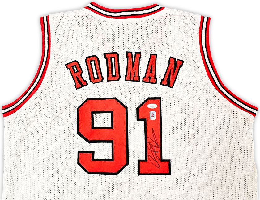 Dennis Rodman Chicago Signed White Basketball Jersey JSA - Image 2