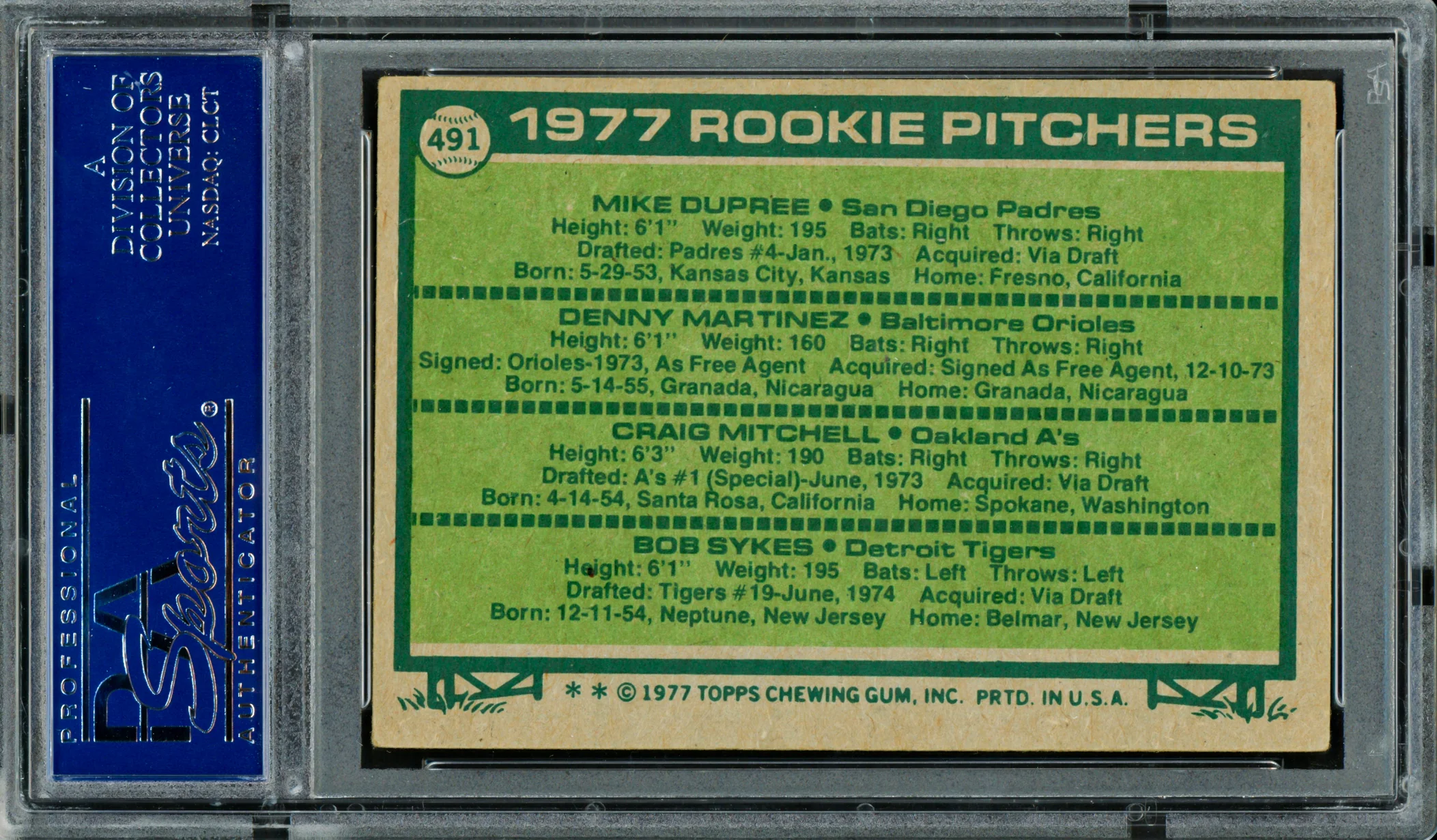 Denny Martinez & Bob Sykes Autographed 1977 Topps Rookie Card #491 PSA/DNA #83319392 - Image 2