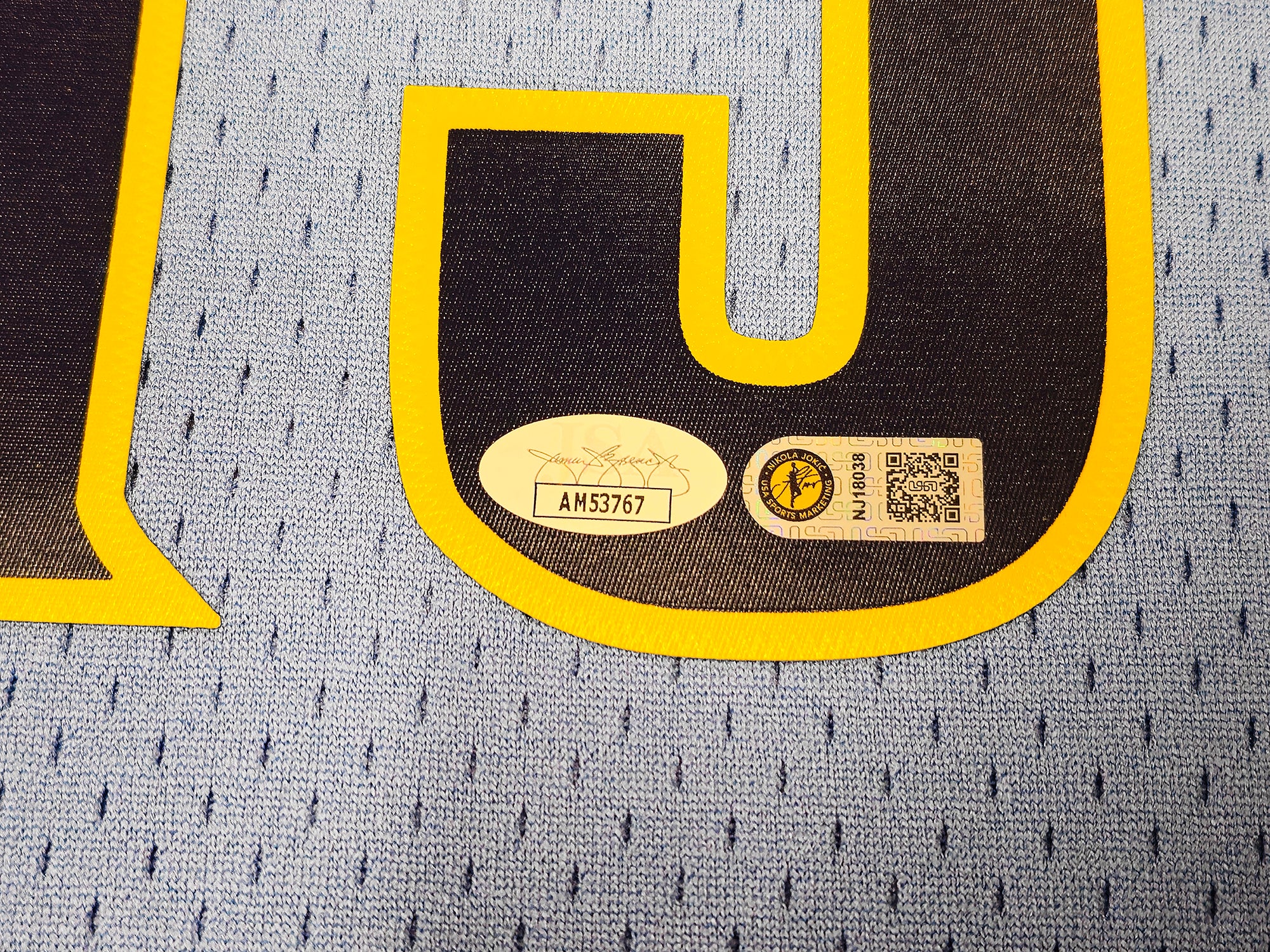 Denver Nuggets Nikola Jokic Autographed Blue Authentic Mitchell & Ness 2016 HWC Swingman Rookie Year Jersey Size L JSA Stock #221500 - Image 5