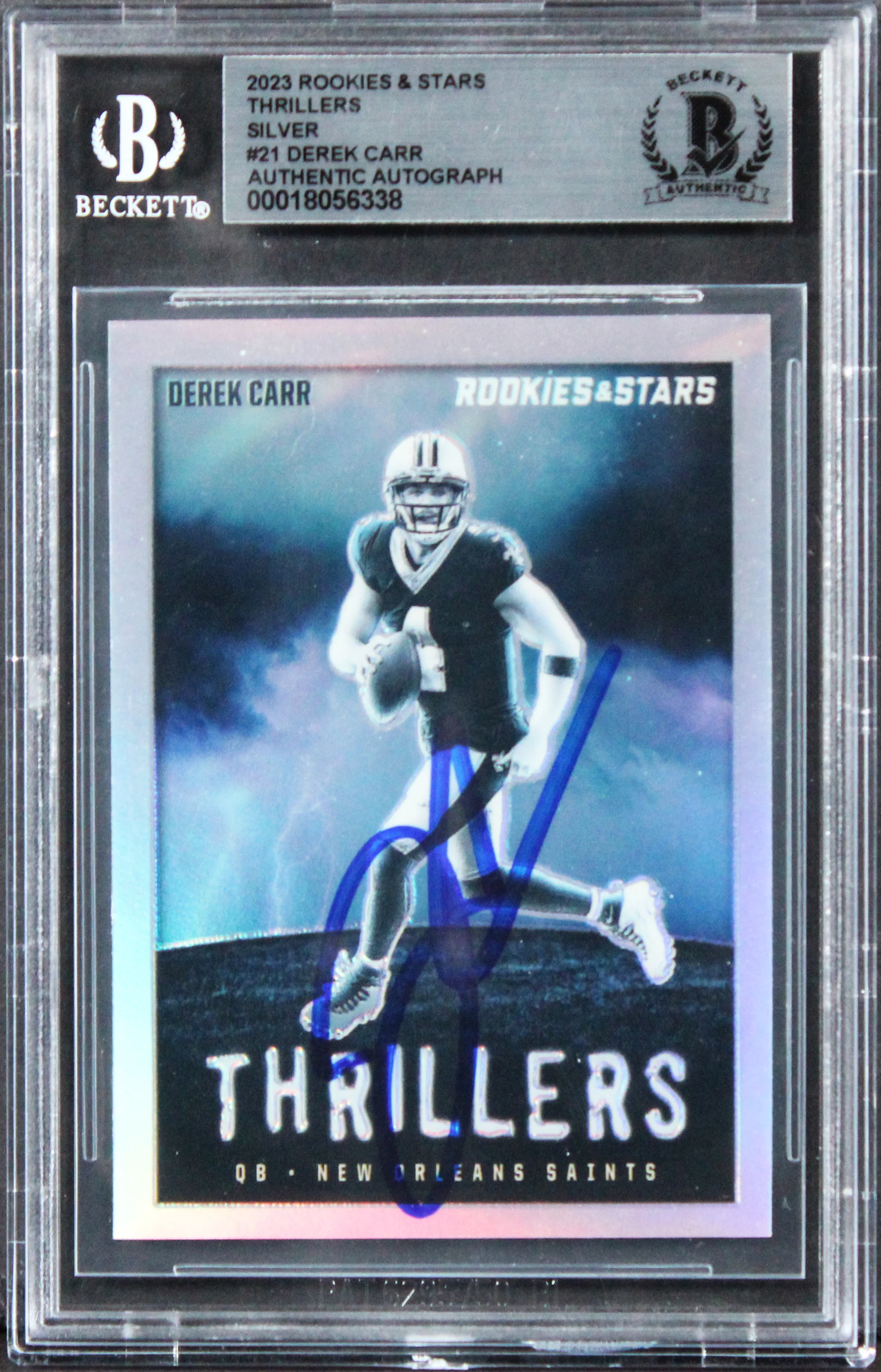 Derek Carr Signed 2023 Rookies & Stars Thrillers Silver #21 Card BAS Slabbed 2 - Image 2