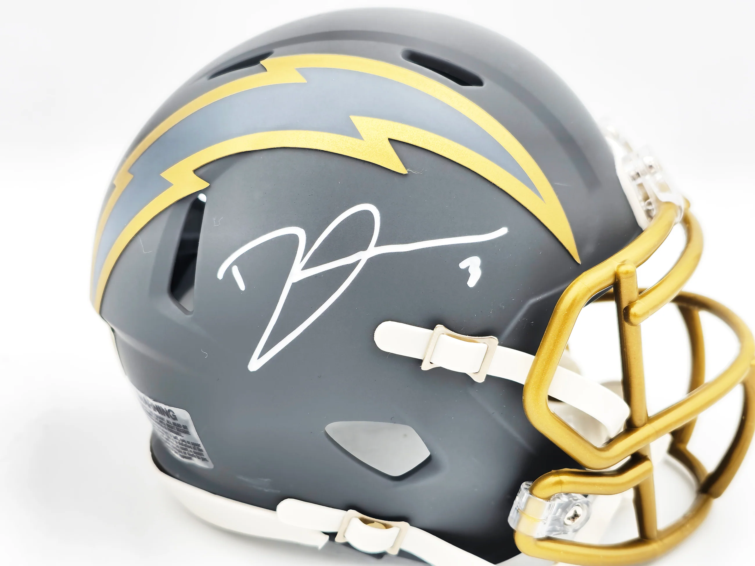 Derwin James Jr. Autographed Los Angeles Chargers Slate Gray Speed Mini Helmet Beckett BAS Witness Stock #230073 - Image 2