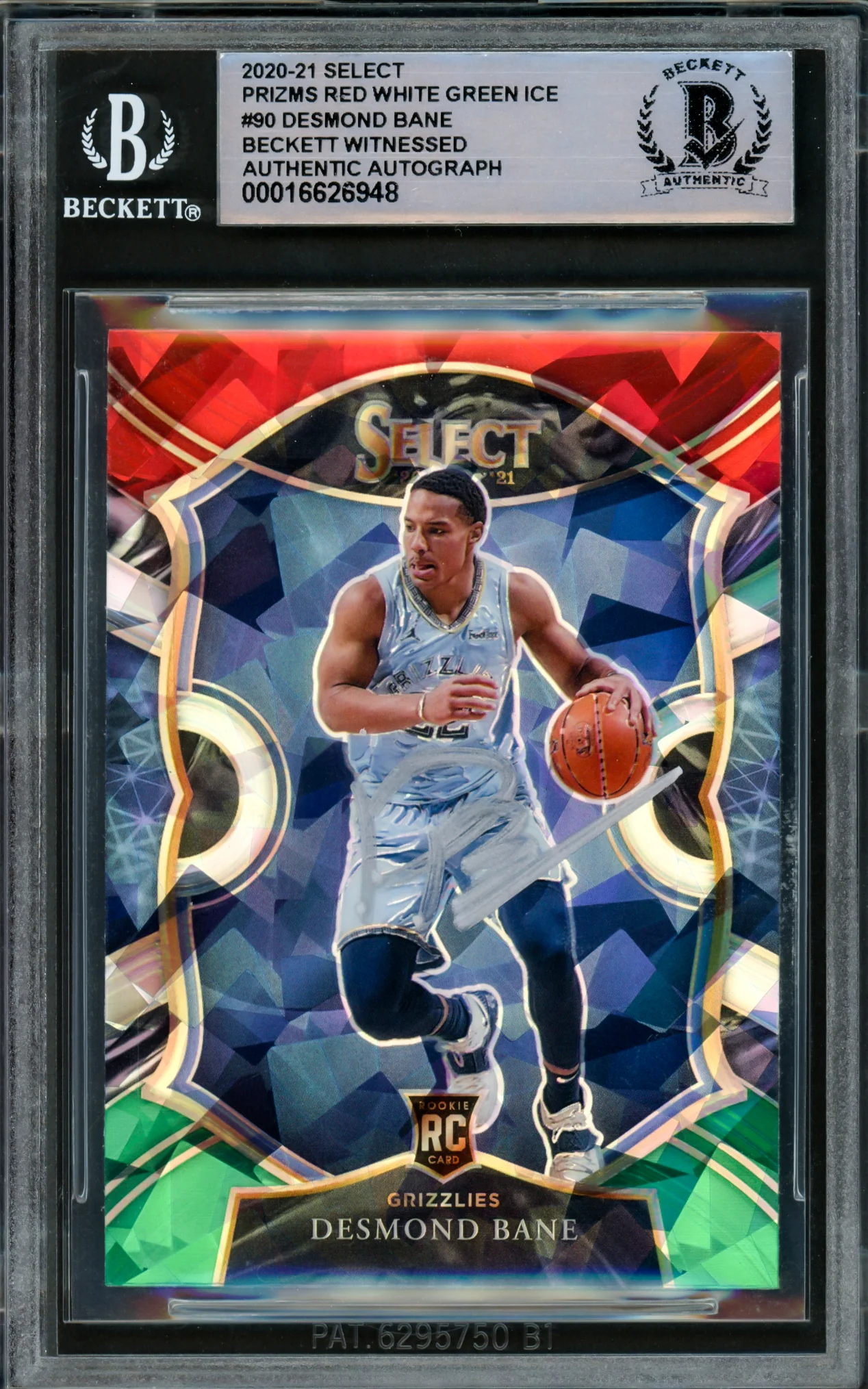 Desmond Bane Autographed 2020-21 Select Prizms Red White Green Ice Rookie Card #90 Memphis Grizzlies Beckett BAS Witnessed #16626948