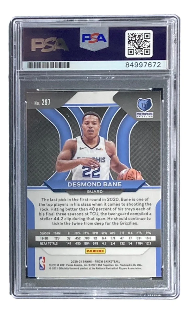 Desmond Bane Signed 2020 Panini Prizm #297 Rookie Card PSA/DNA Gem MT 10 - Image 2