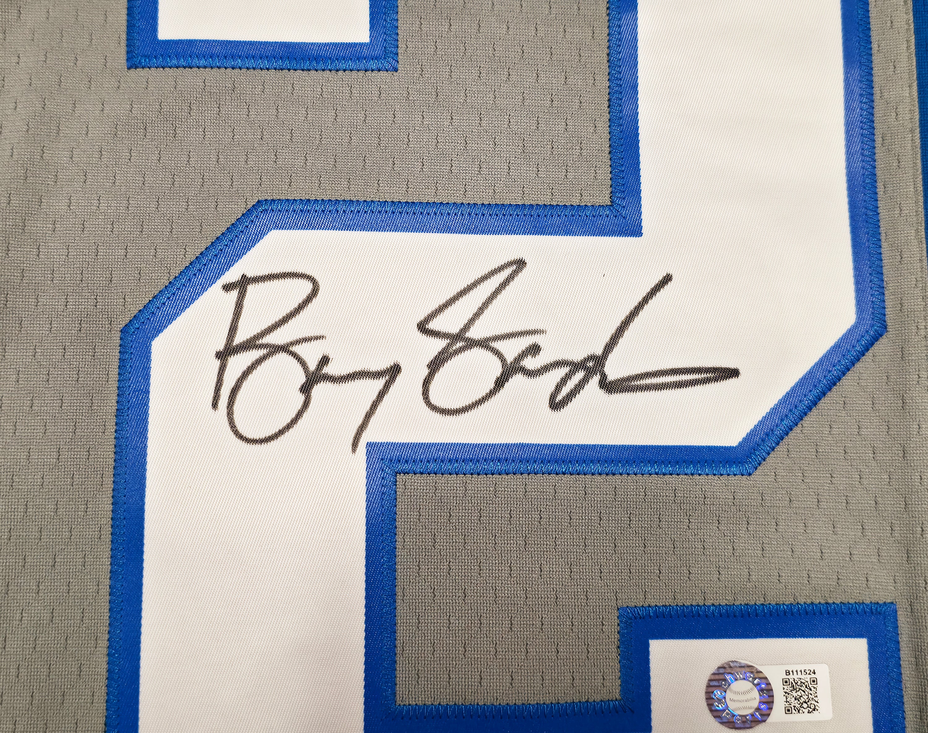 Detroit Lions Barry Sanders Autographed Blue & Grey Split Authentic Mitchell & Ness 1996 NFL Legacy Throwback Jersey Size 48 Beckett BAS QR Stock #260152 - Image 4
