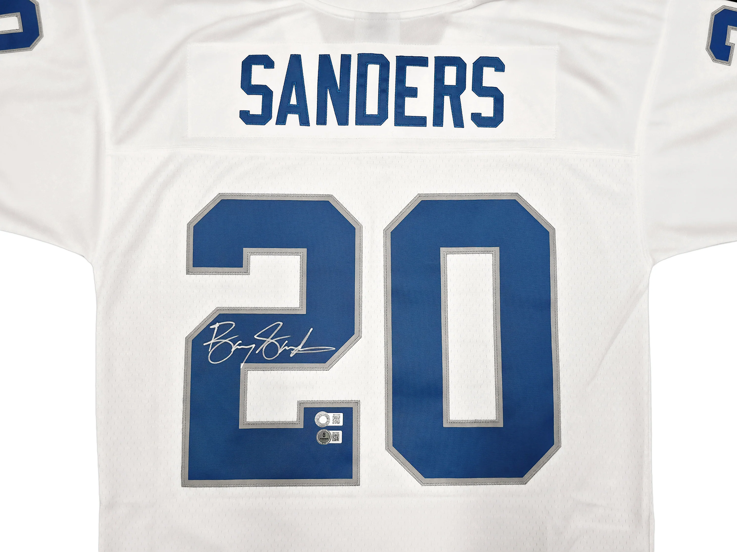 Detroit Lions Barry Sanders Autographed White Authentic Mitchell & Ness 1996 NFL Legacy Throwback Jersey Size 44 Beckett BAS QR Stock #260153 - Image 3