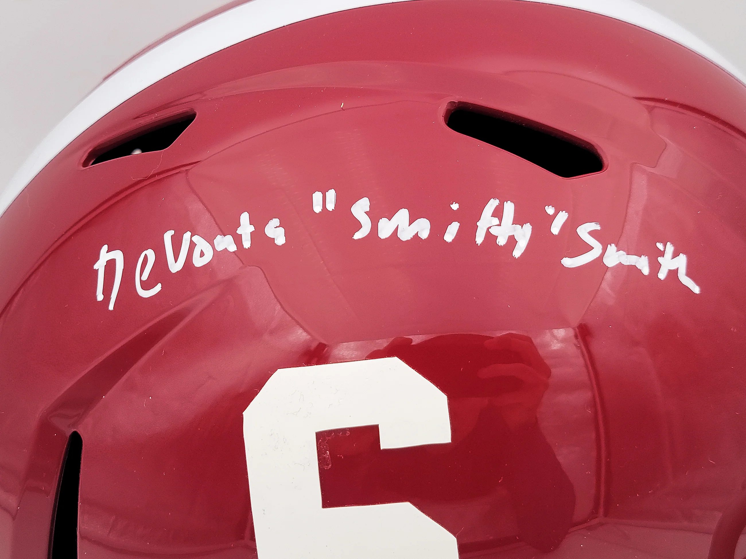Devonta Smith Autographed Alabama Crimson Tide Red Full Size Replica Speed Helmet "Smitty" Beckett BAS QR Stock #203863 - Image 2