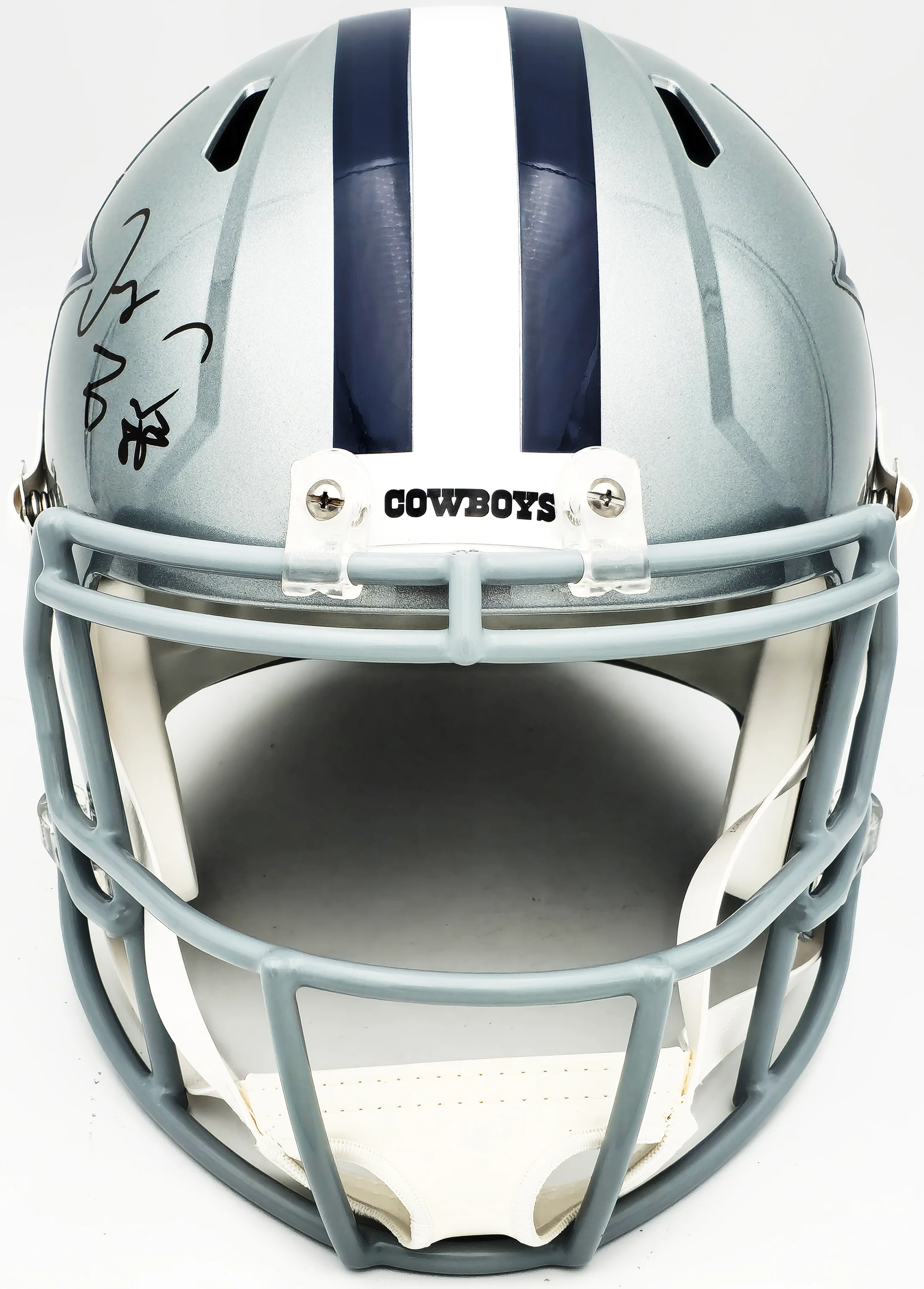 Dez Bryant Autographed Dallas Cowboys Silver Full Size Speed Replica Helmet Beckett BAS Witness Stock #230225 - Image 3