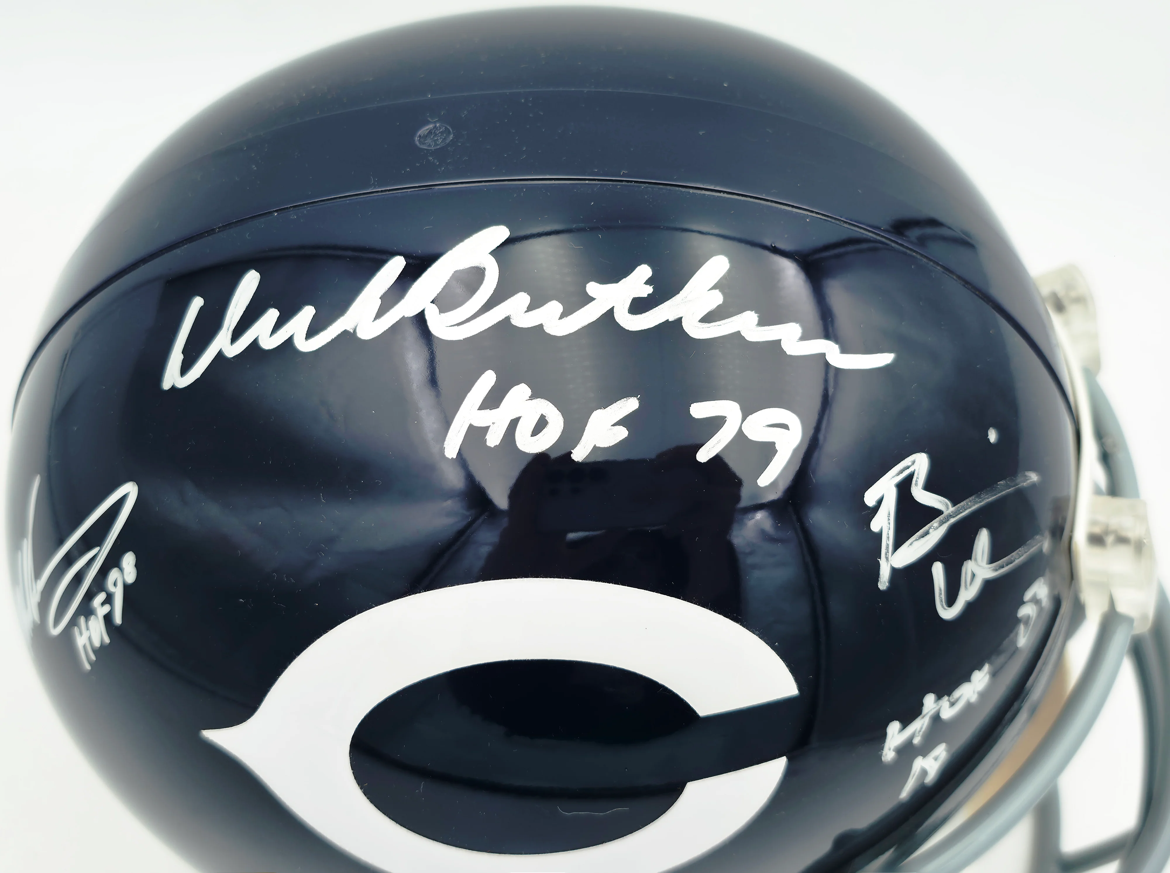 Dick Butkus, Mike Singletary and Brian Urlacher Autographed Chicago Bears Blue Full Size Replica Helmet "HOF" #4/500 Beckett BAS #G05450 - Image 2