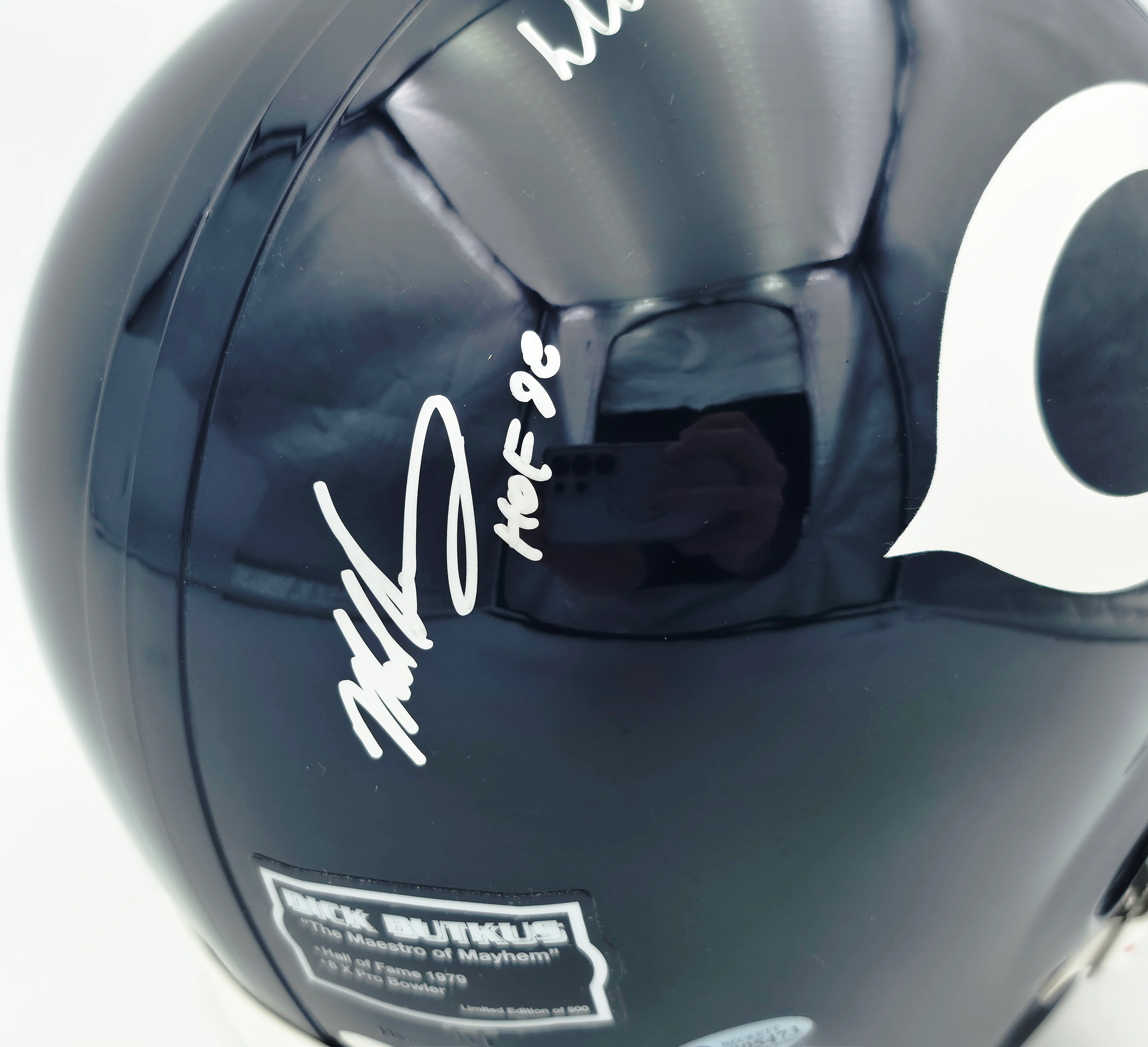 Dick Butkus, Mike Singletary and Brian Urlacher Autographed Chicago Bears Blue Full Size Replica Helmet "HOF" #40/500 Beckett BAS #G05473 - Image 4