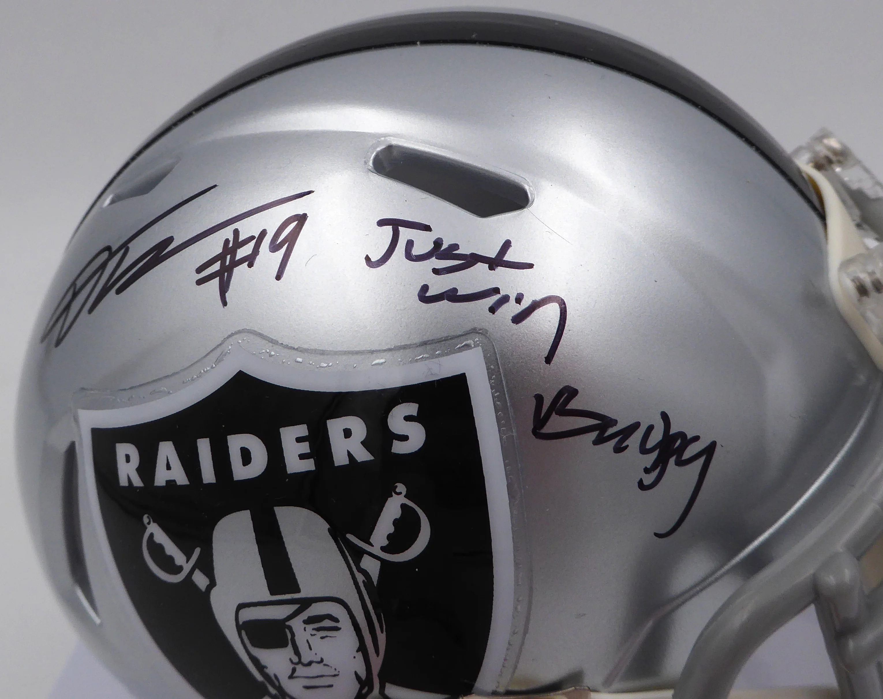 DJ D.J. Turner Autographed Las Vegas Raiders Mini Helmet "Just Win Baby" Beckett BAS QR #2W133211 - Image 3