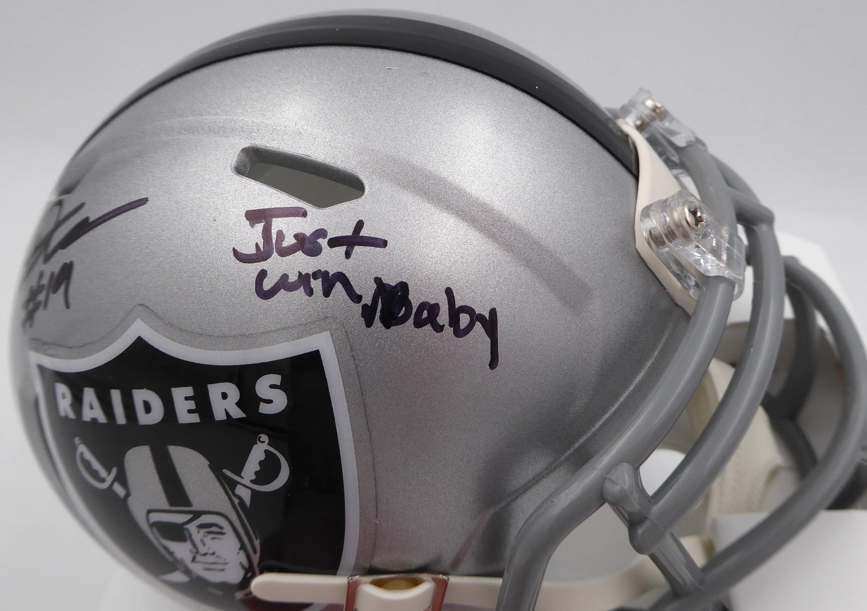 DJ D.J. Turner Autographed Las Vegas Raiders Mini Helmet "Just Win Baby" Beckett BAS QR #2W133220 - Image 3
