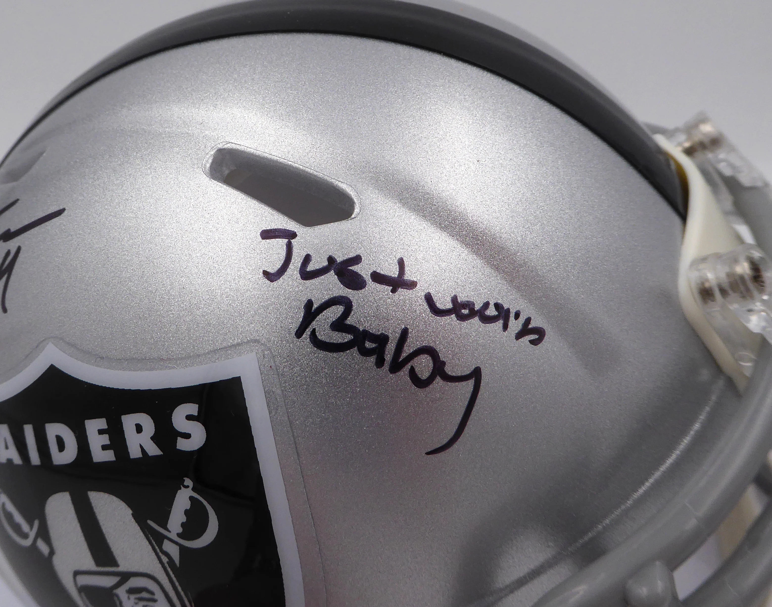 DJ D.J. Turner Autographed Las Vegas Raiders Mini Helmet "Just Win Baby" Beckett BAS QR #2W133361 - Image 3