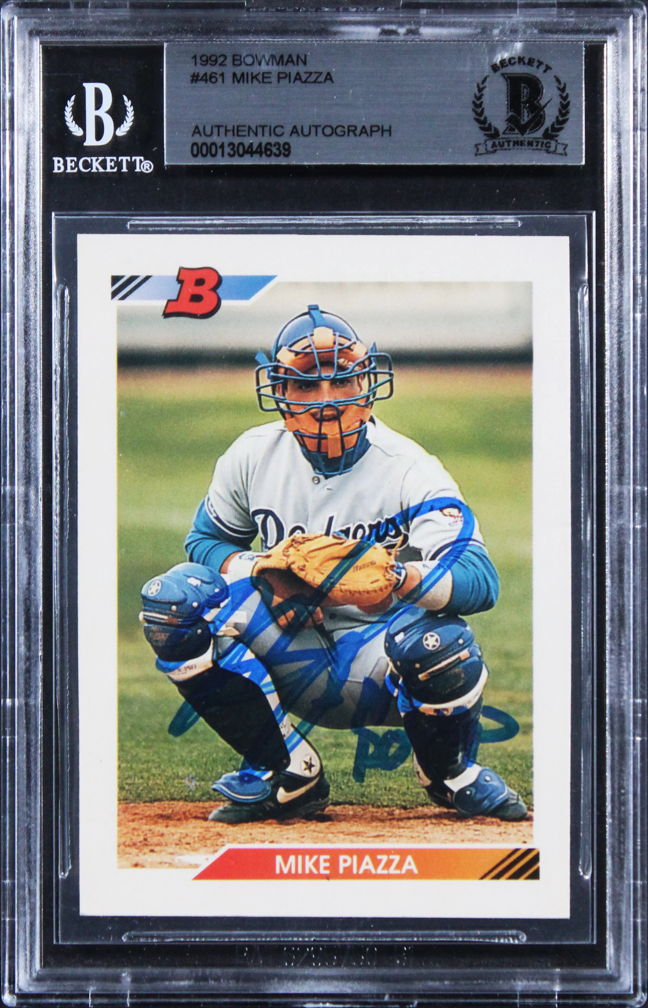 Dodgers Mike Piazza "NL ROY 93" Signed 1992 Bowman #461 Rookie Card BAS Slabbed - Image 2