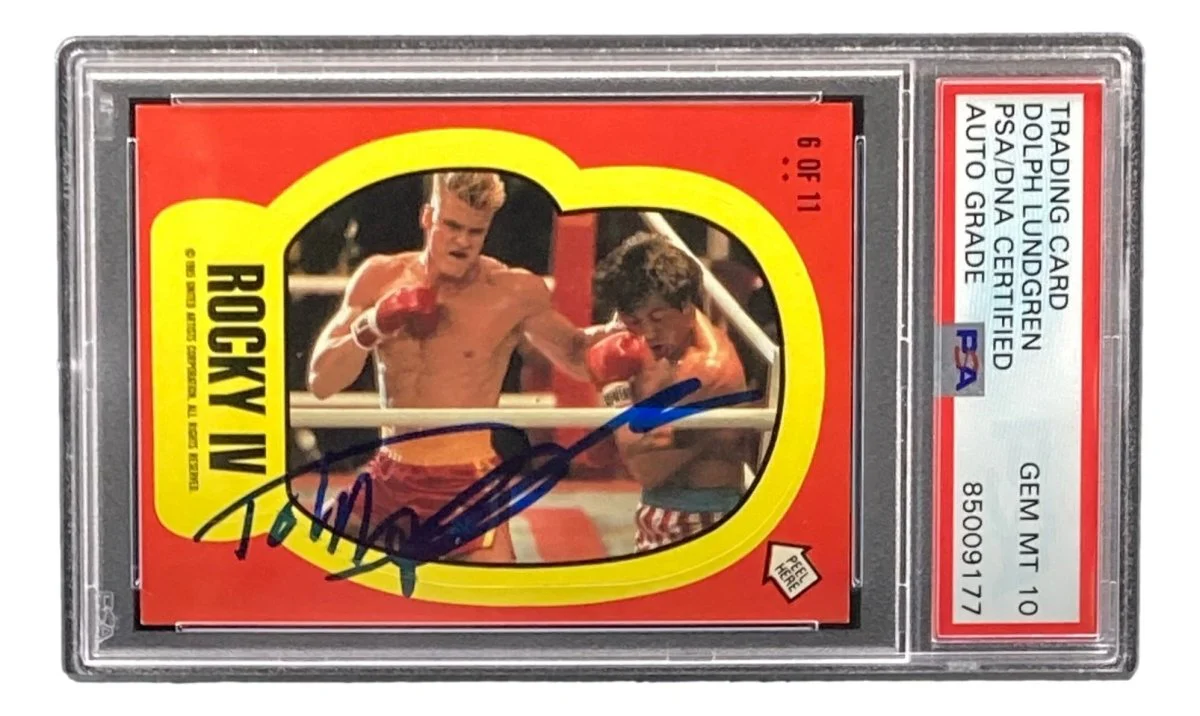 Dolph Lundgren Signed Ivan Drago 1985 Topps #6 Sticker Card PSA/DNA Gem MT 10 - Image 4