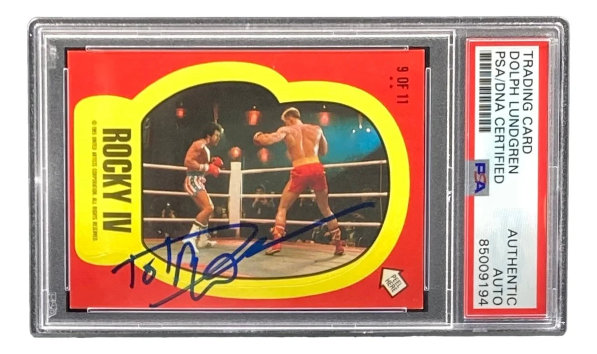 Dolph Lundgren Signed Ivan Drago 1985 Topps #9 Sticker Card PSA/DNA - Image 4