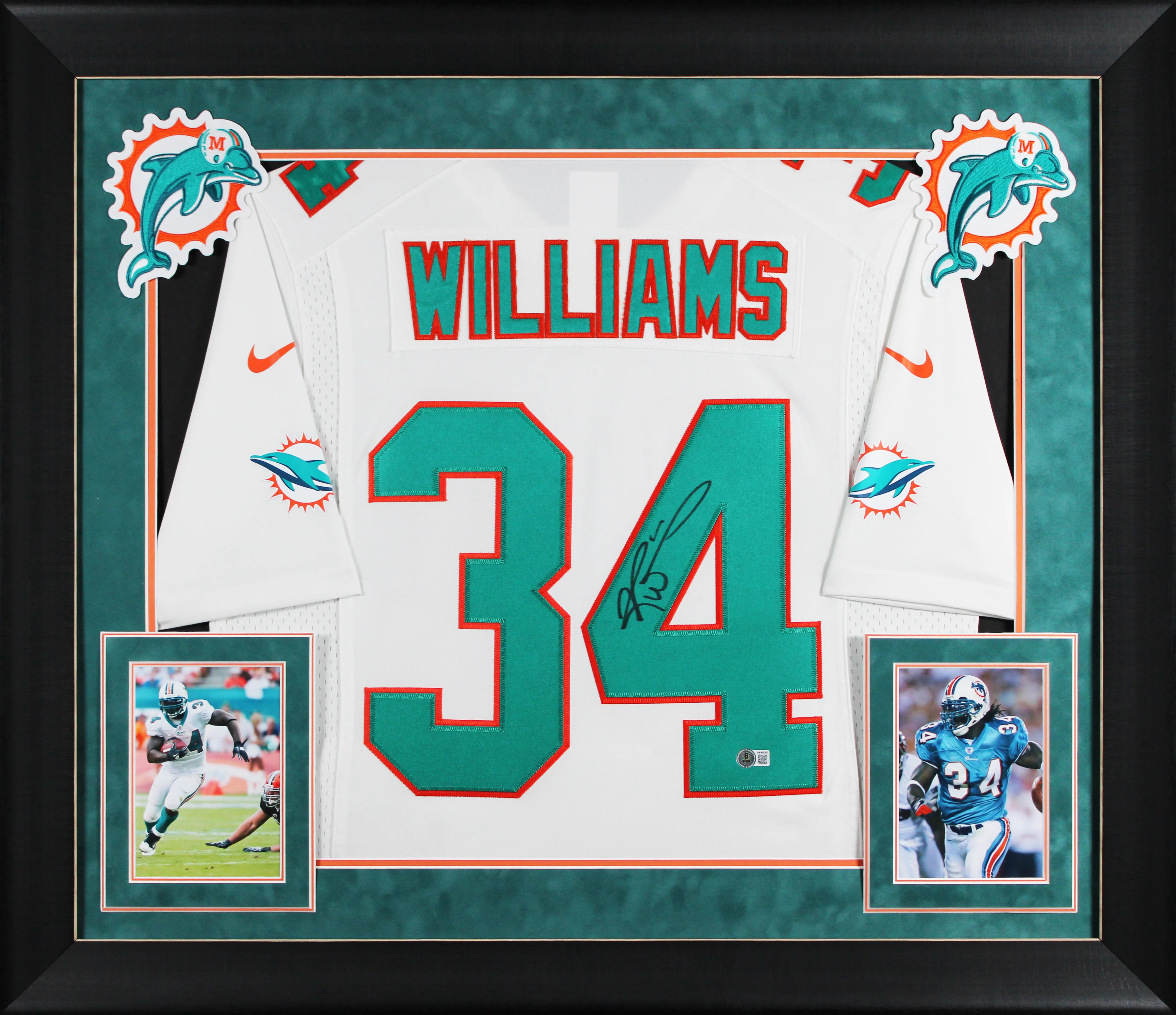 Dolphins Ricky Williams Signed White Nike Limited Framed Jersey BAS Witnessed 2 - Image 2