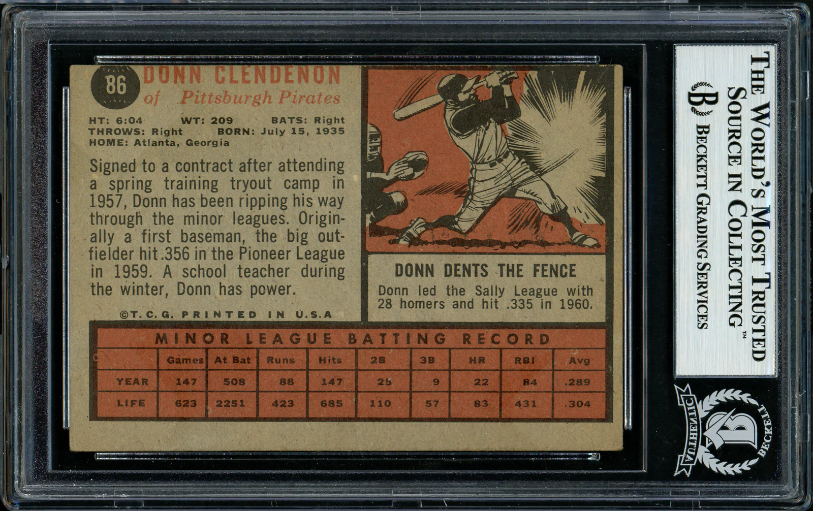 Donn Clendenon Autographed 1962 Topps Rookie Card #86 Pittsburgh Pirates Beckett BAS #11481396 - Image 2