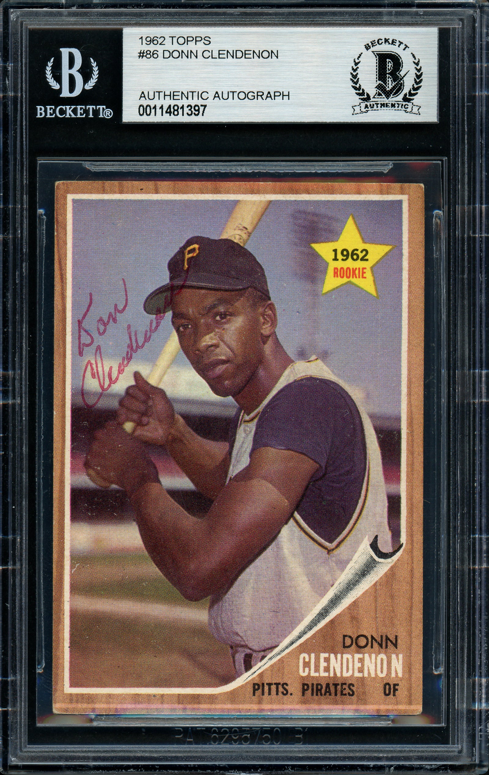 Donn Clendenon Autographed 1962 Topps Rookie Card #86 Pittsburgh Pirates Beckett BAS #11481397