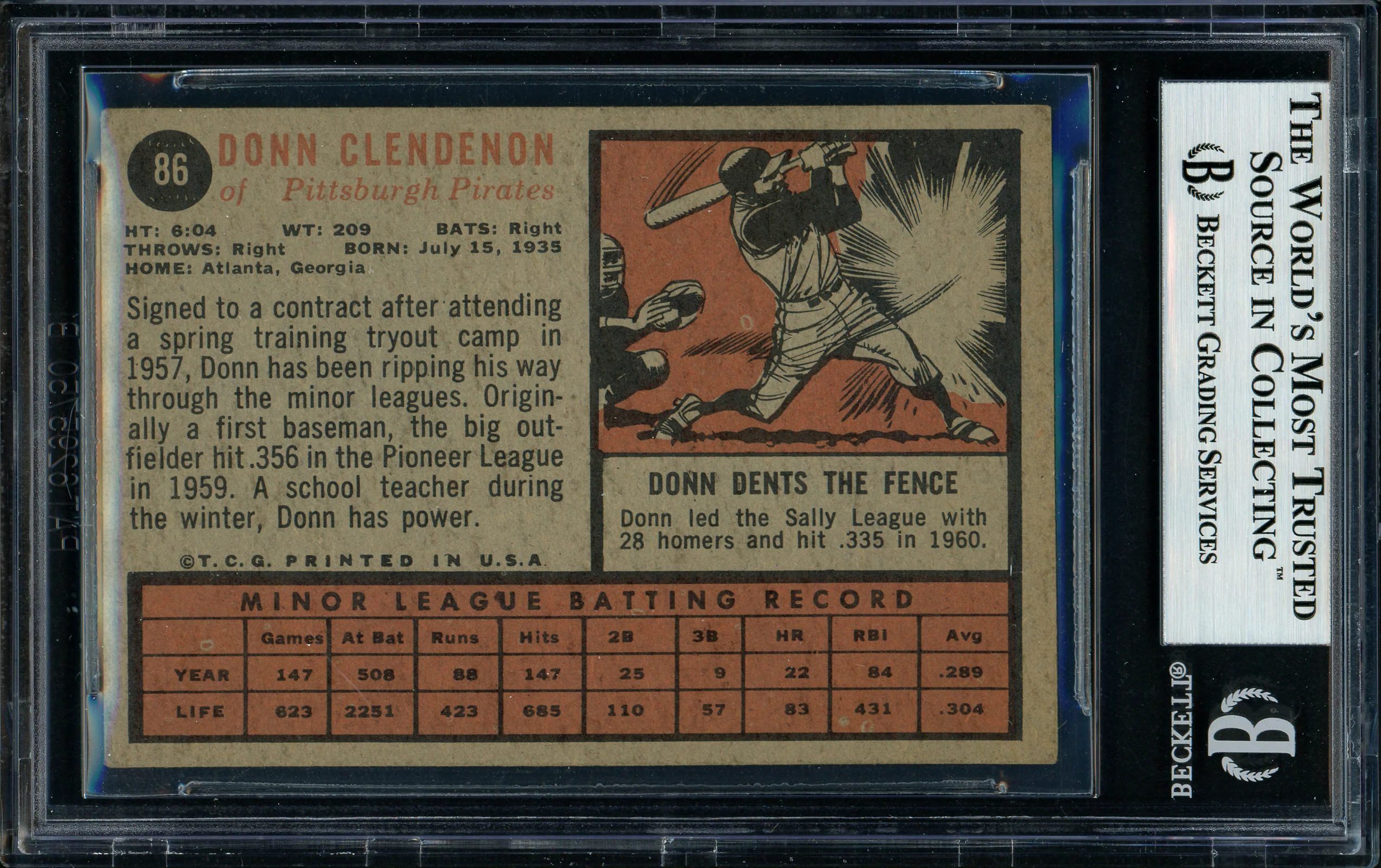 Donn Clendenon Autographed 1962 Topps Rookie Card #86 Pittsburgh Pirates Beckett BAS #11481397 - Image 2