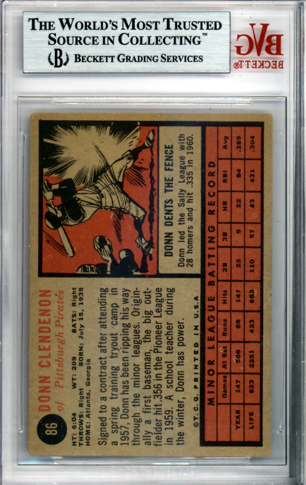 Donn Clendenon Autographed 1962 Topps Rookie Card #86 Pittsburgh Pirates Beckett BAS #9771031 - Image 2