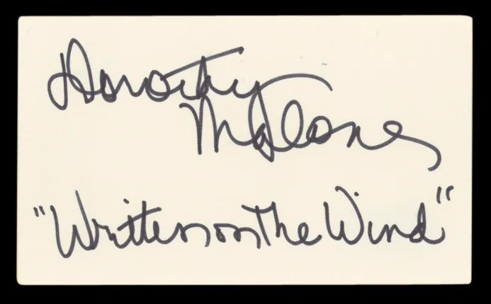 Dorothy Malone Written on the Wind Authentic Signed 3x5 Index Card BAS #BV03141 - Image 2
