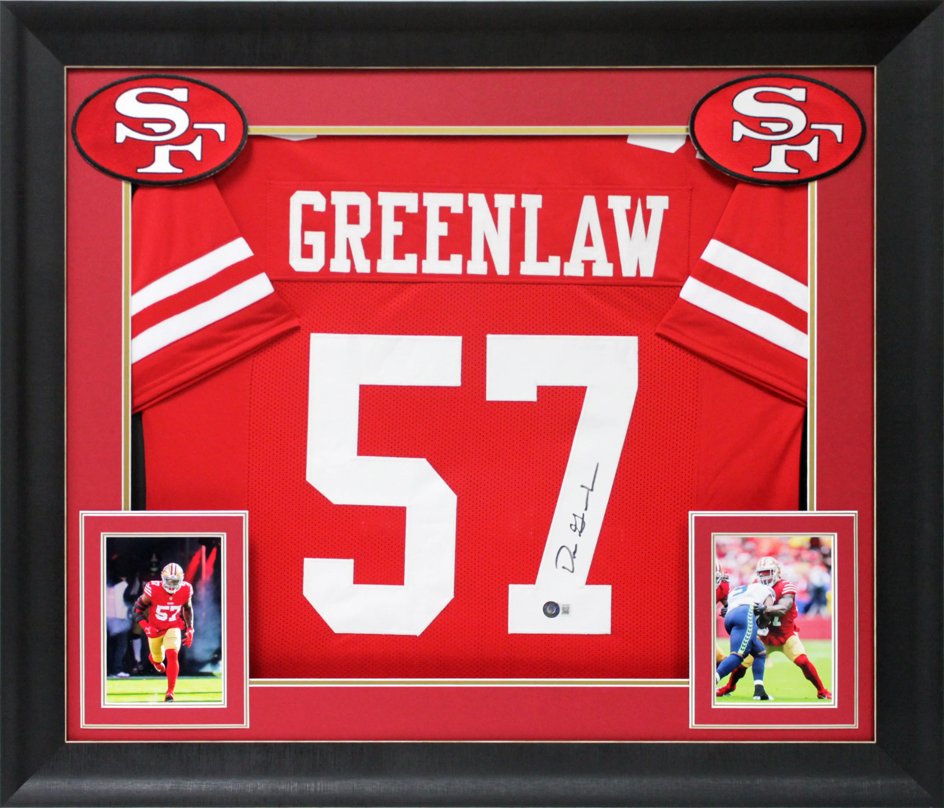 Dre Greenlaw Authentic Signed Red Pro Style Framed Jersey BAS Witnessed 2 - Image 2