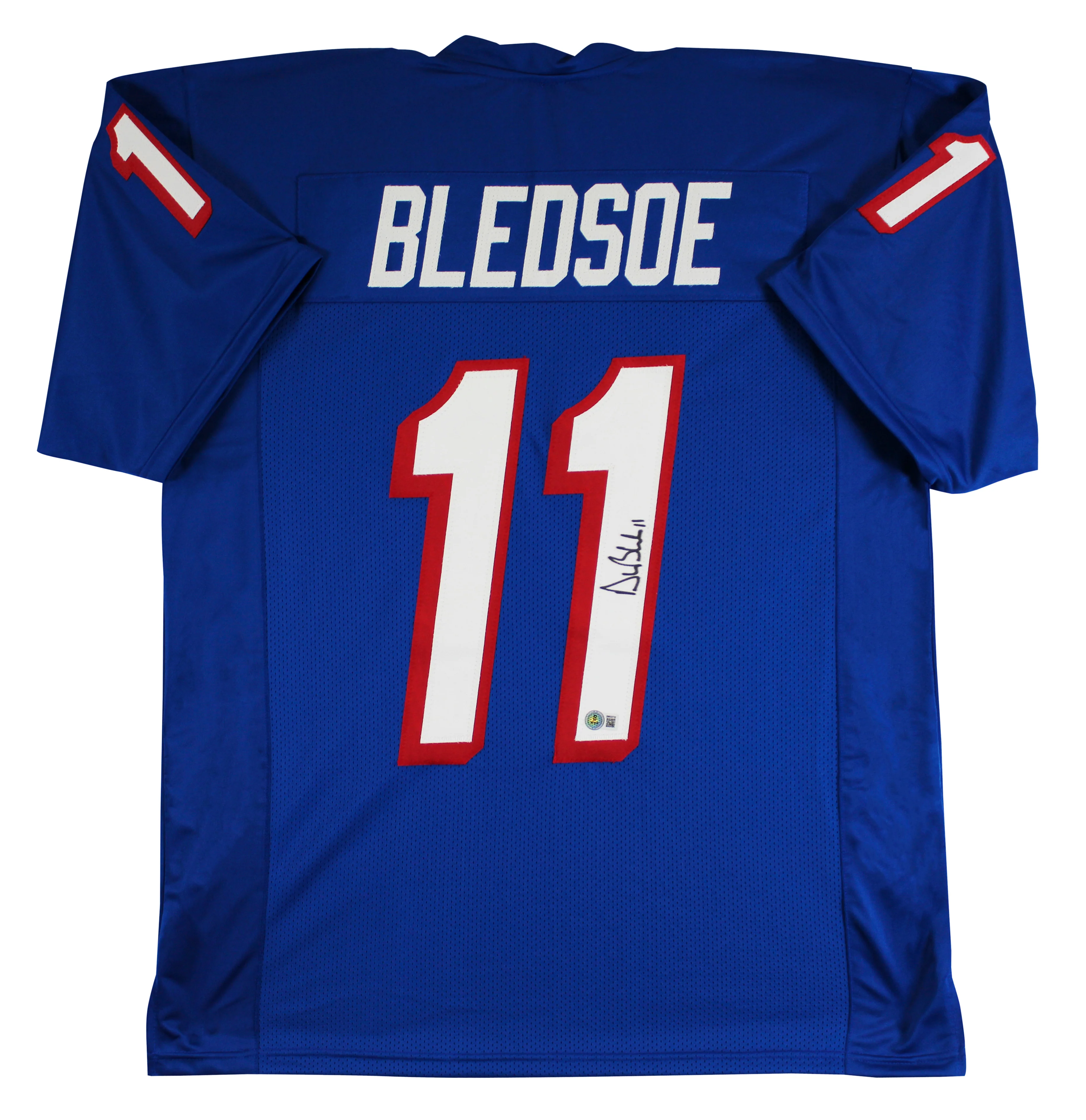 Drew Bledsoe Authentic Signed Throwback Blue Pro Style Jersey BAS Witnessed - Image 2