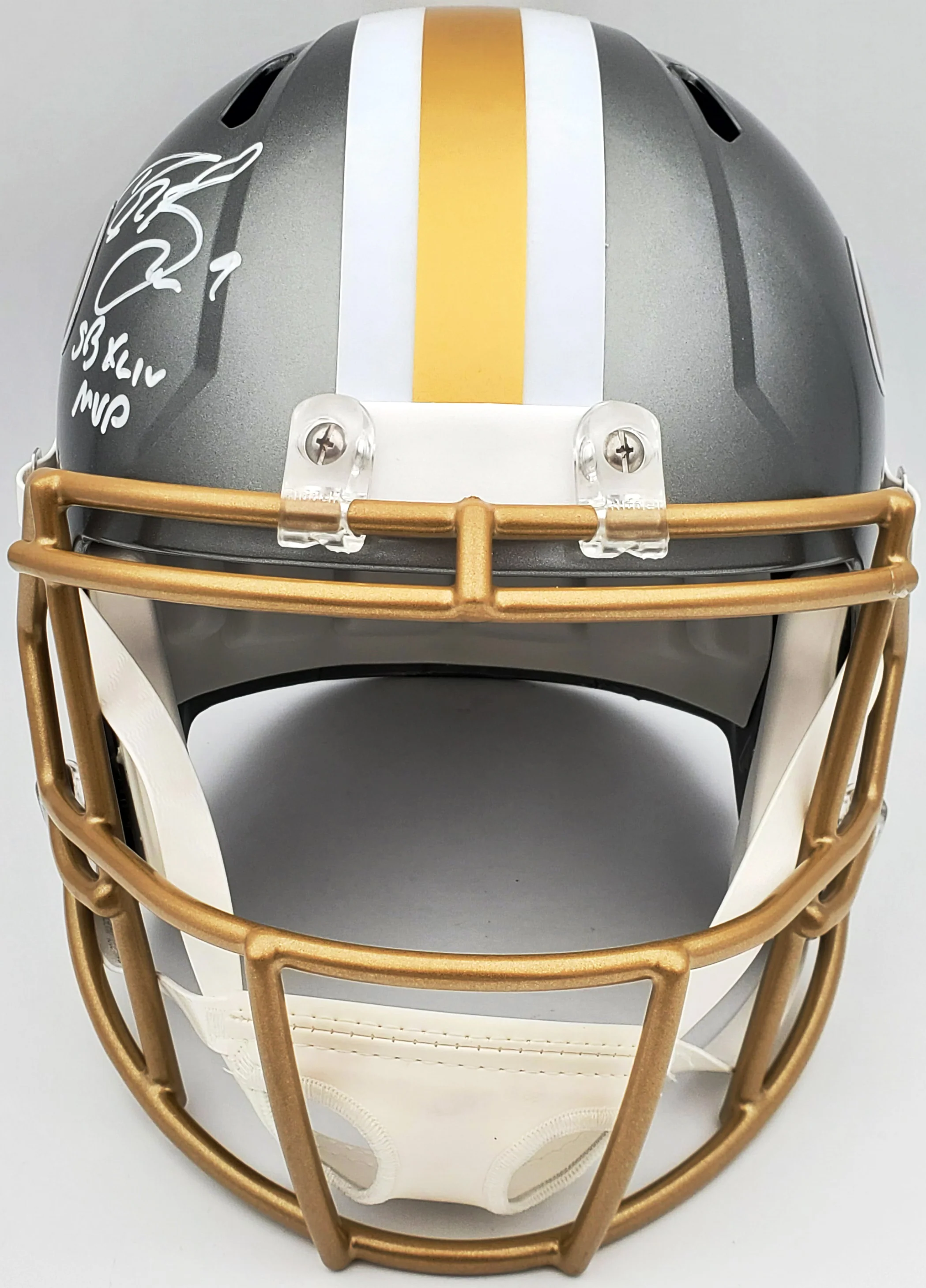 Drew Brees Autographed New Orleans Saints Flash Silver Full Size Replica Speed Helmet "SB XLIV MVP" Beckett BAS QR Stock #197105 - Image 5