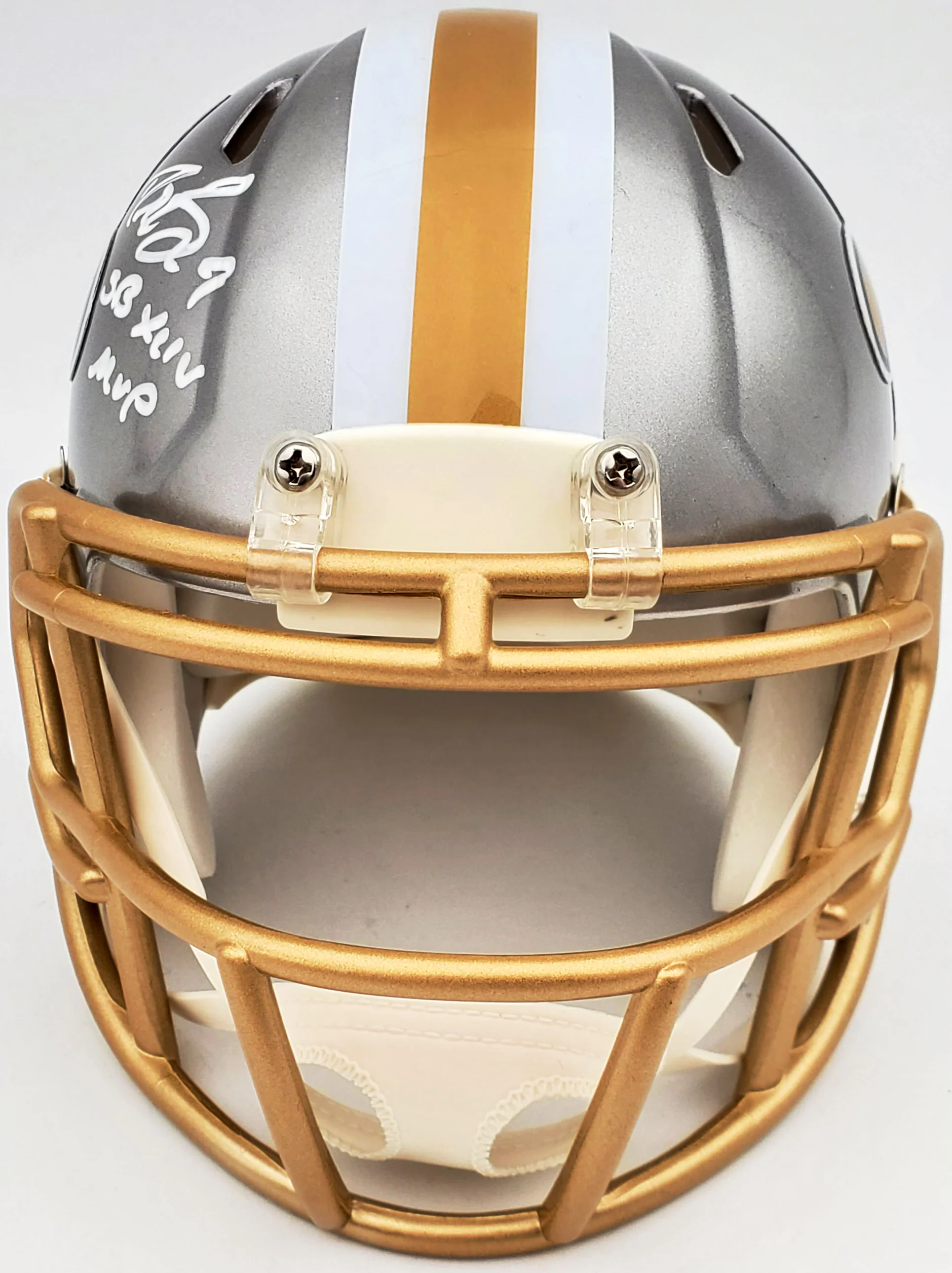 Drew Brees Autographed New Orleans Saints Flash Silver Speed Mini Helmet "SB XLIV MVP" Beckett BAS QR Stock #197458 - Image 5