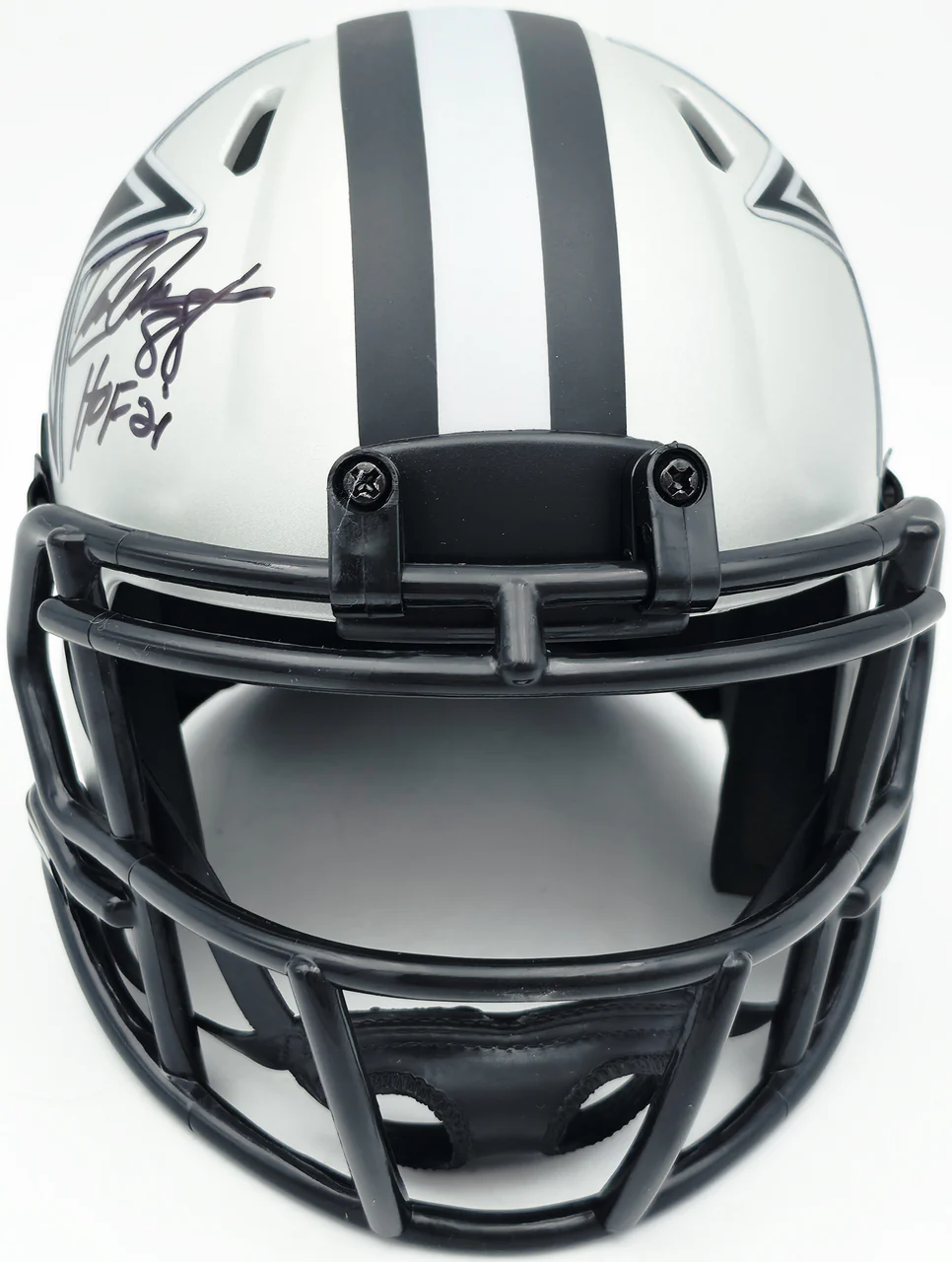 Drew Pearson Autographed Dallas Cowboys Rave Silver Speed Mini Helmet "HOF 21" Beckett BAS QR Stock #261895 - Image 4