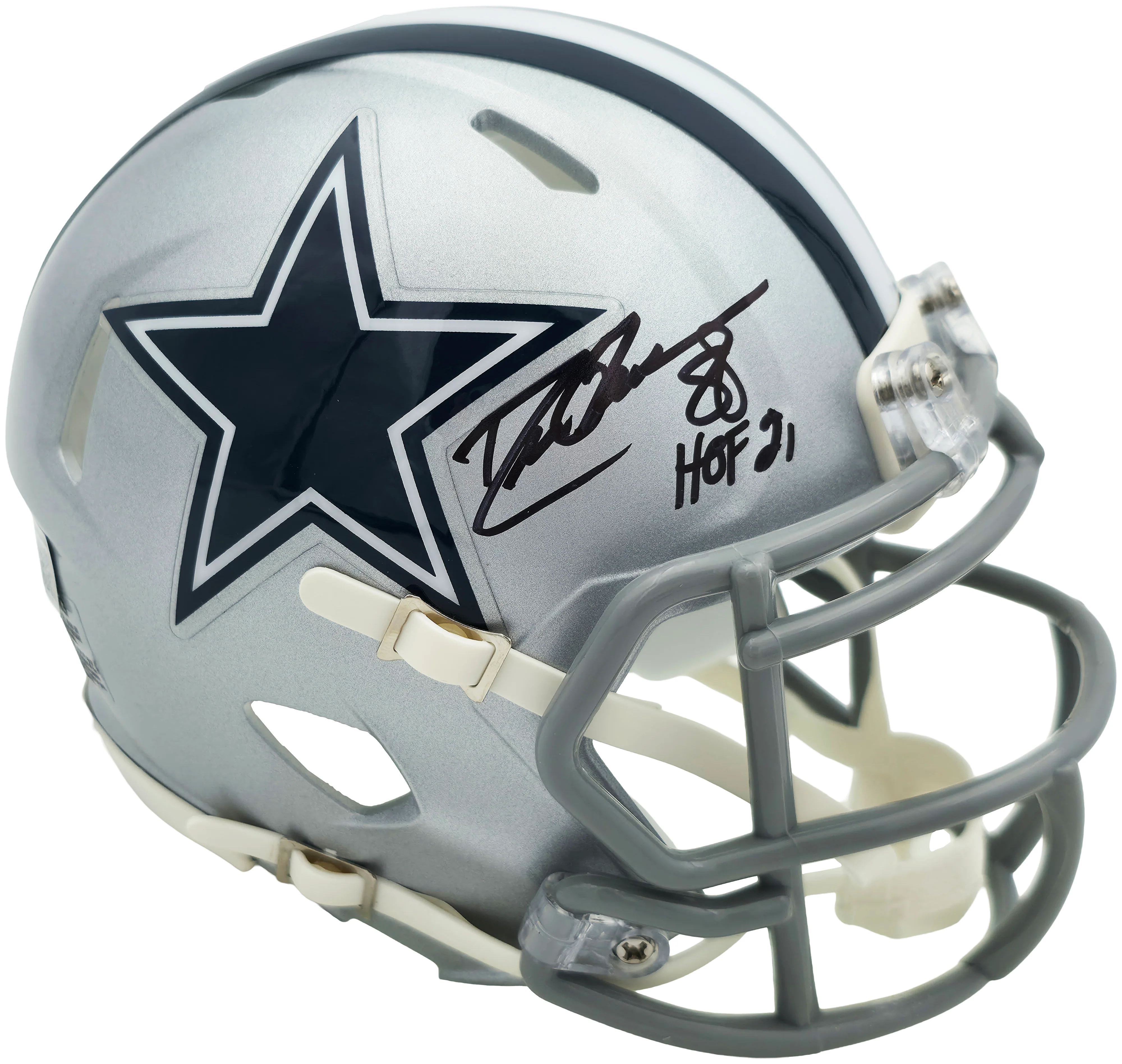 Drew Pearson Autographed Dallas Cowboys Silver Speed Mini Helmet "HOF 21" Beckett BAS QR Stock #261894