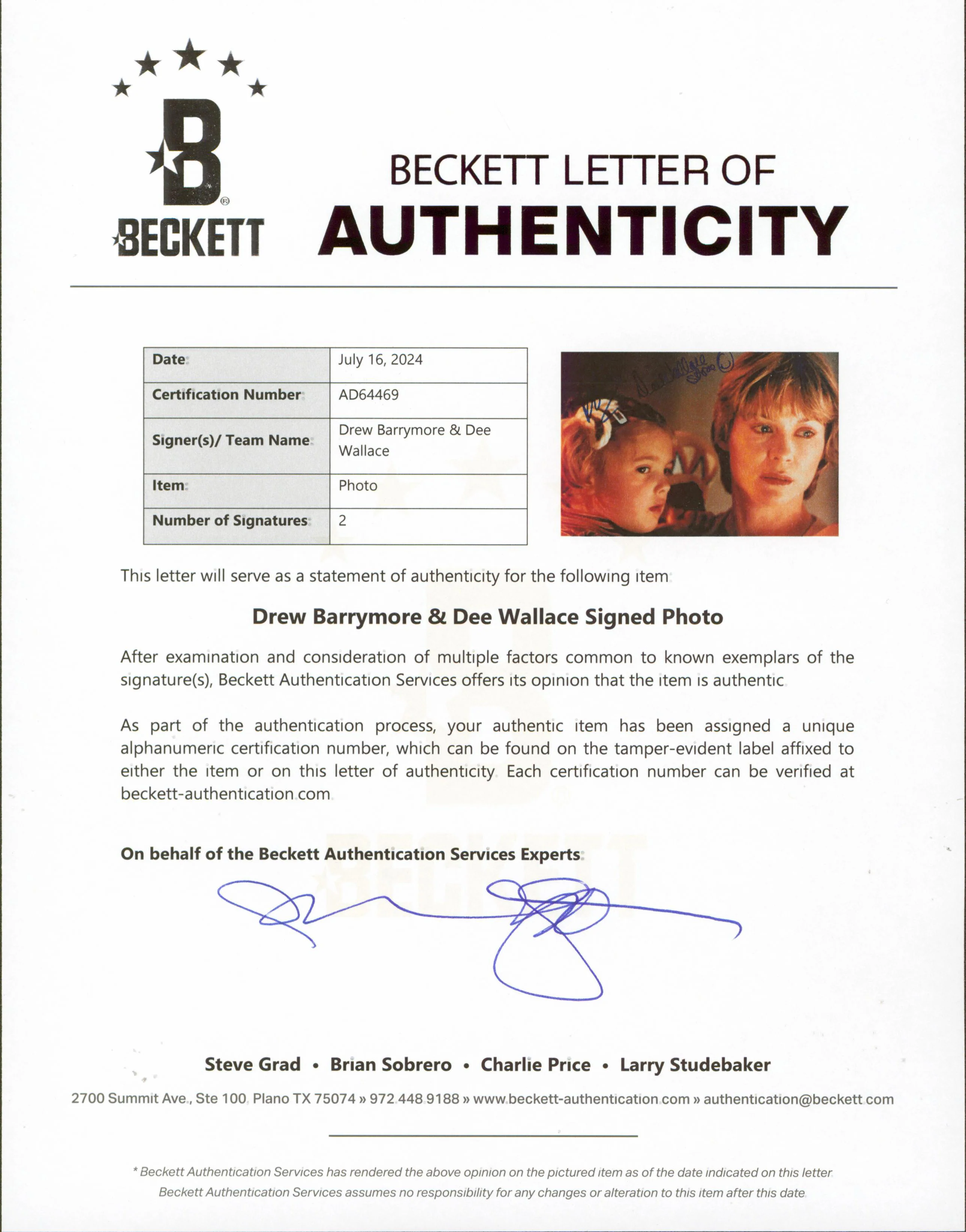 E.T. (4) Spielberg, Barrymore, Thomas & Wallace Signed Framed Display BAS - Image 3