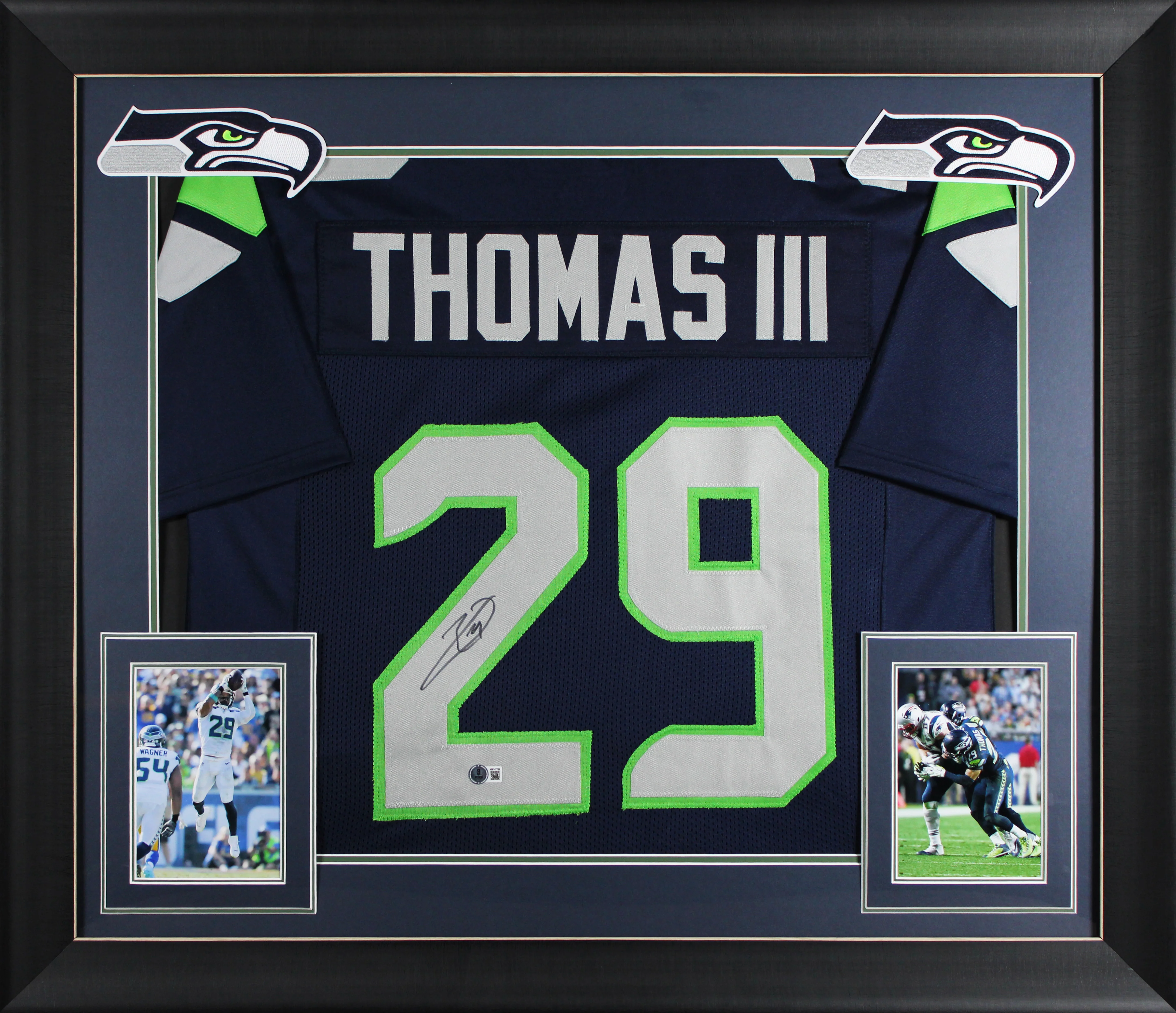 Earl Thomas Authentic Signed Navy Pro Style Framed Jersey BAS Witnessed - Image 2