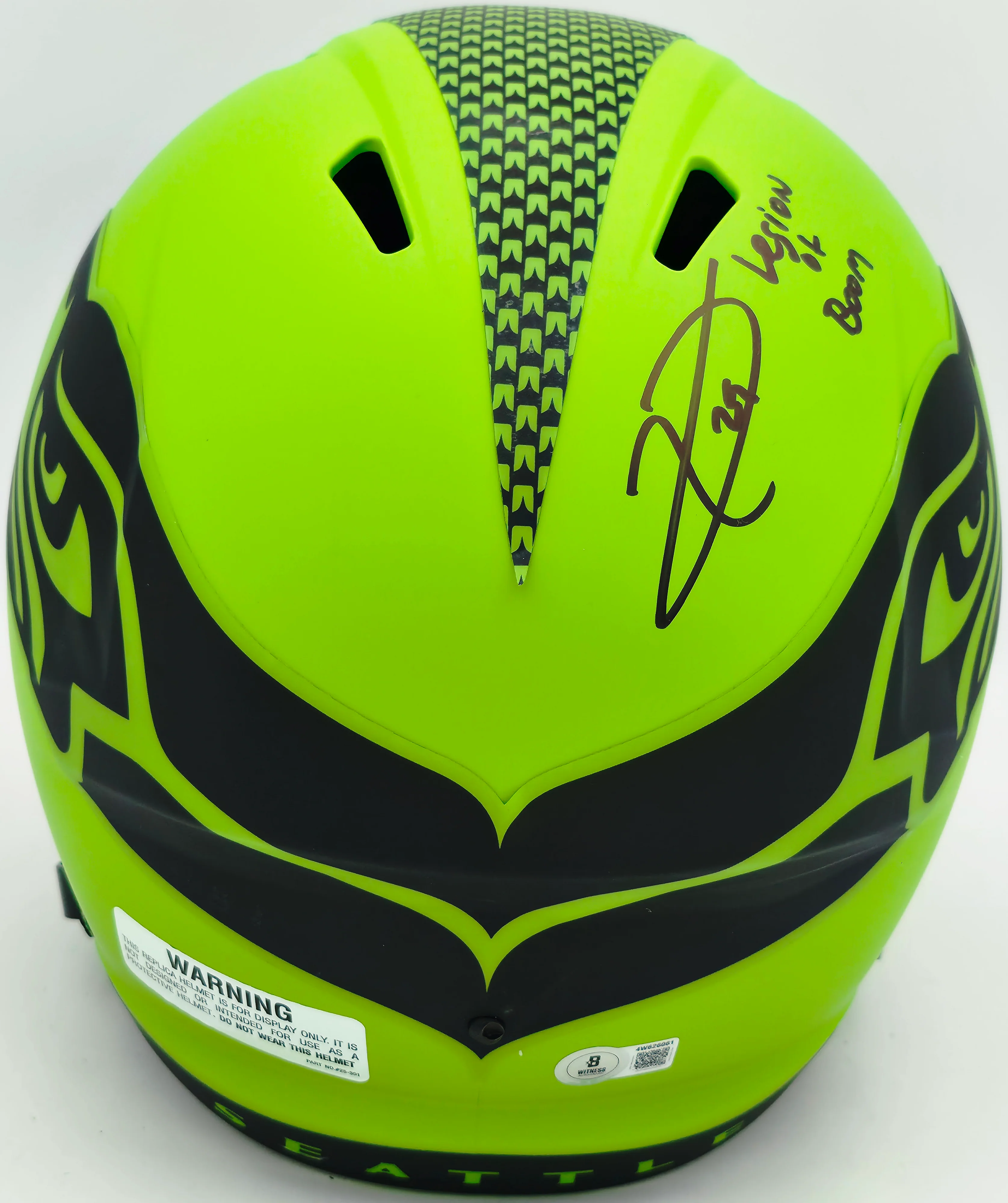 Earl Thomas III Autographed Seattle Seahawks Rave Green Full Size Replica Speed Helmet "Legion of Boom" Beckett BAS Witness Stock #262440 - Image 4