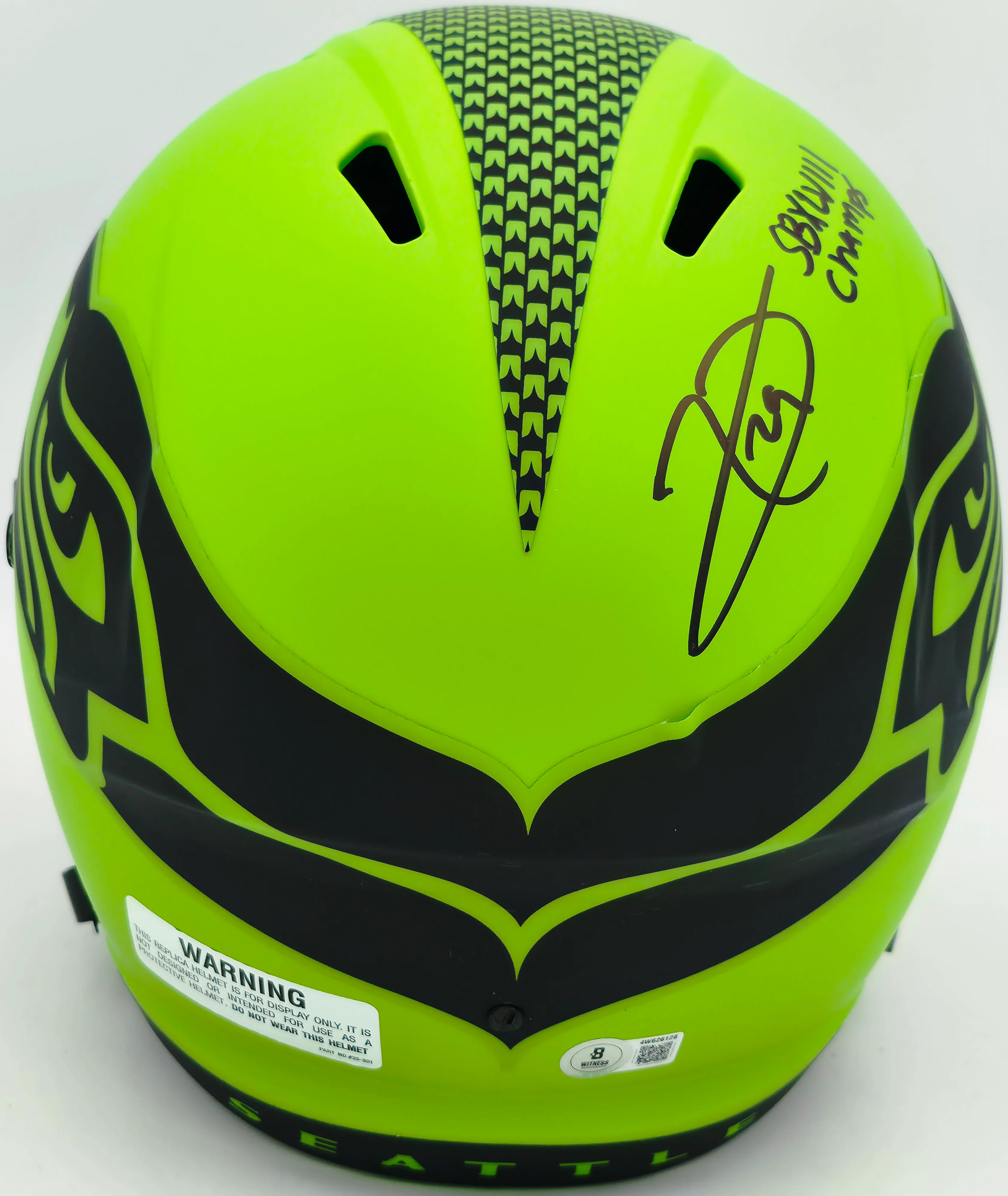 Earl Thomas III Autographed Seattle Seahawks Rave Green Full Size Replica Speed Helmet "SB XLVIII Champs" Beckett BAS Witness Stock #262441 - Image 5