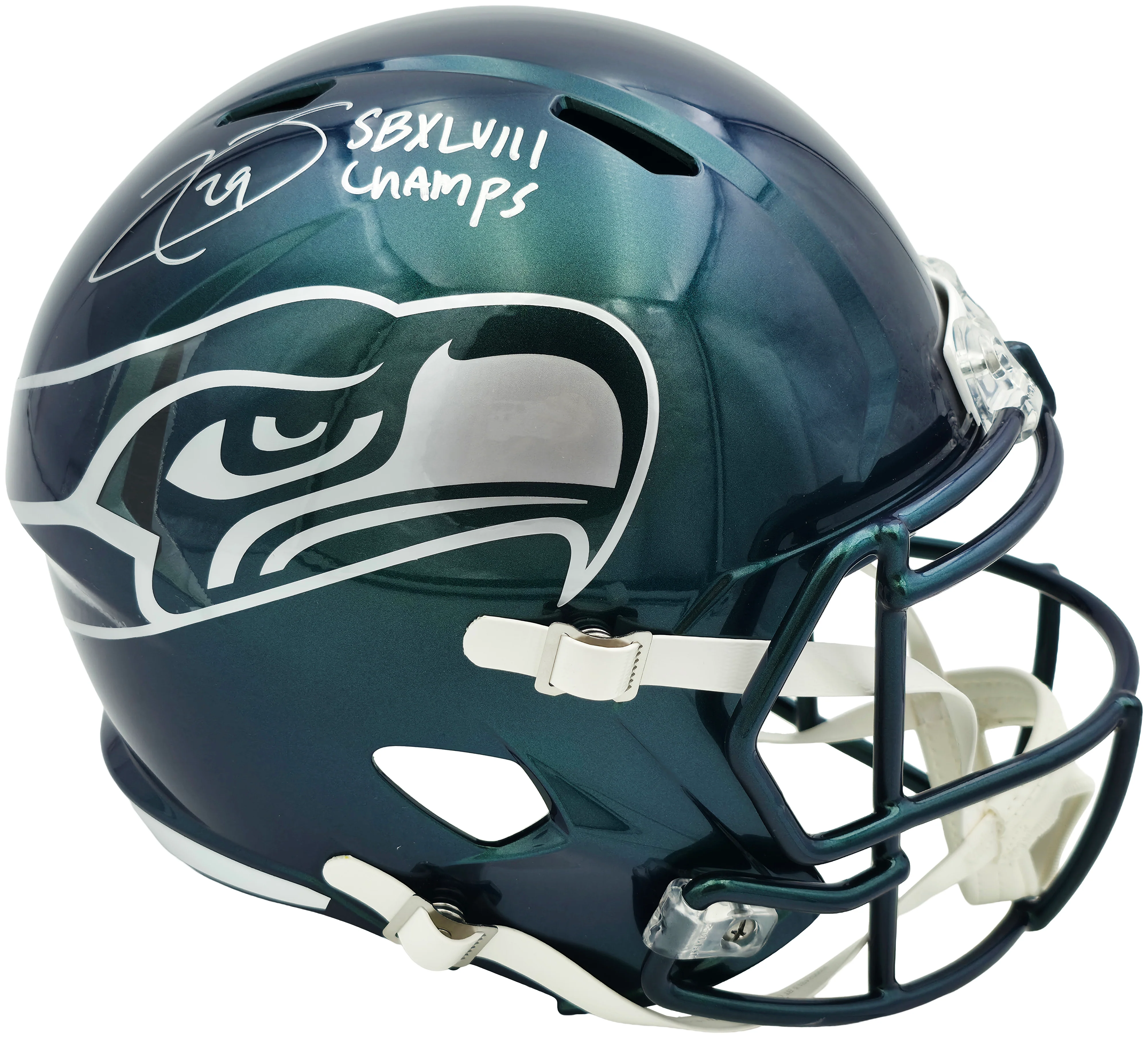 Earl Thomas III Autographed Seattle Seahawks Rivalries Full Size Replica Speed Helmet "SB XLVIII Champs" Beckett BAS Witness Stock #262443