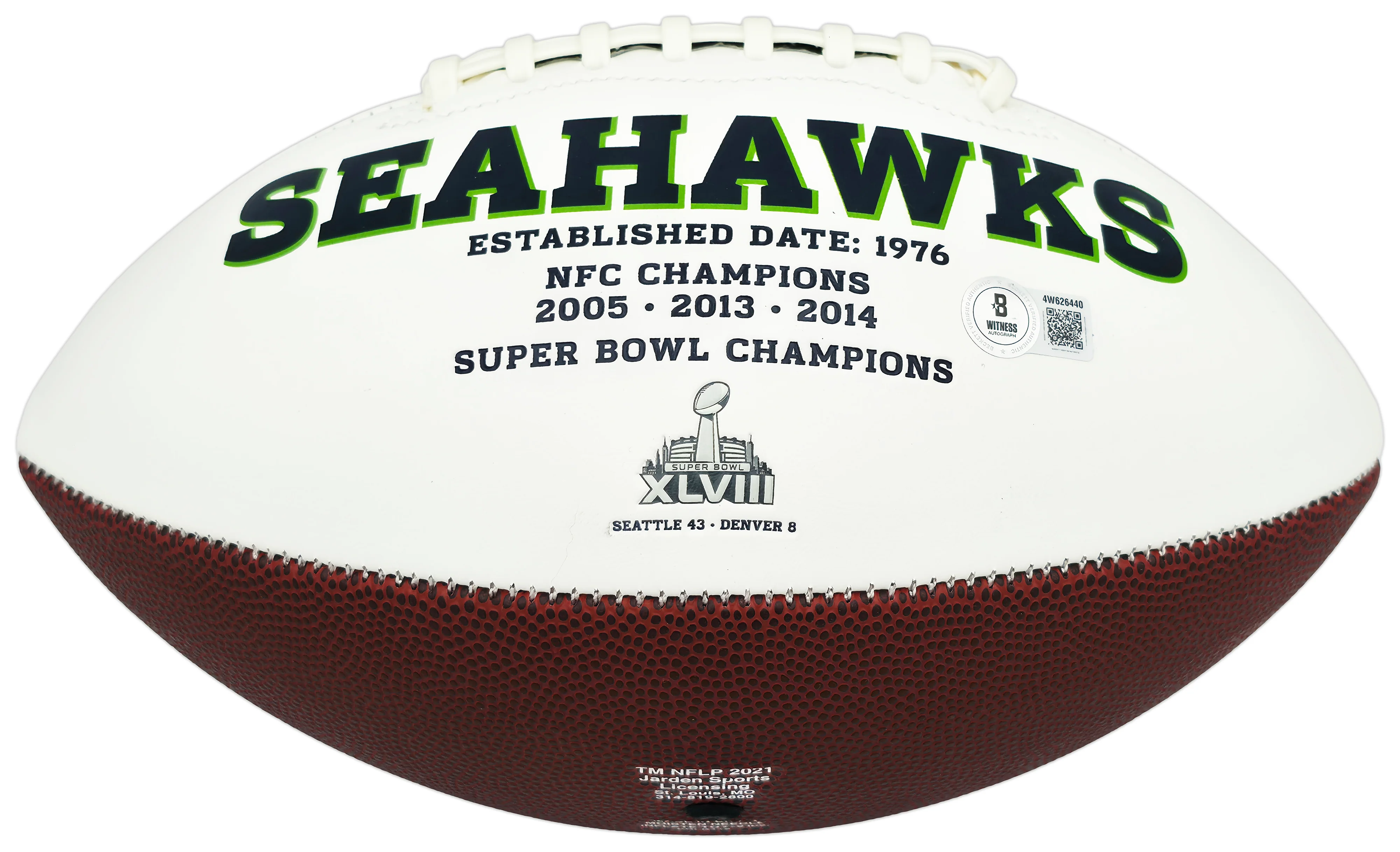 Earl Thomas III Autographed White Seattle Seahawks Super Bowl XLVIII Logo Football Beckett BAS Witness Stock #262447 - Image 4