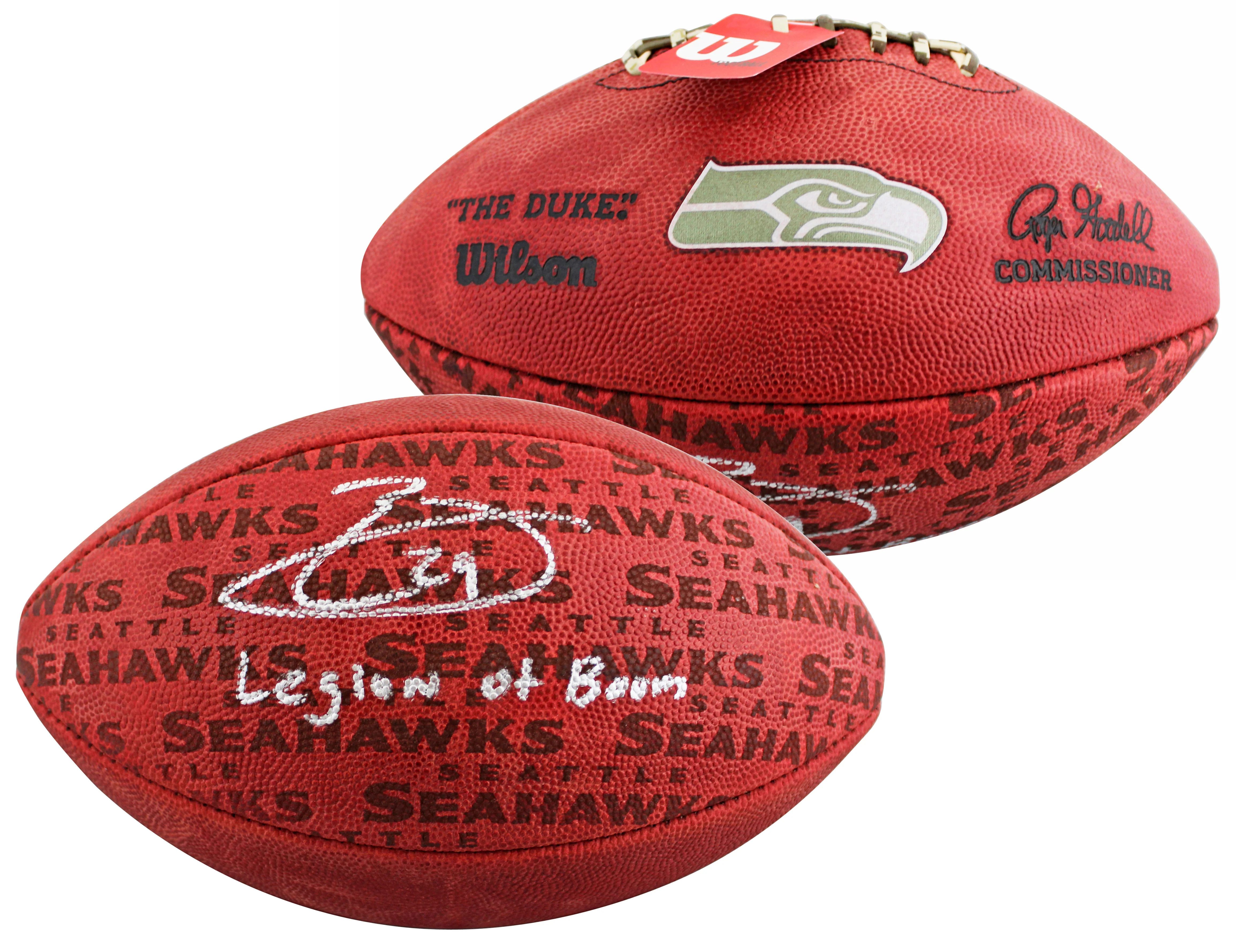 Earl Thomas "Legion of Boom" Signed "Duke" Team Showcase Football W/ Case BAS W - Image 3