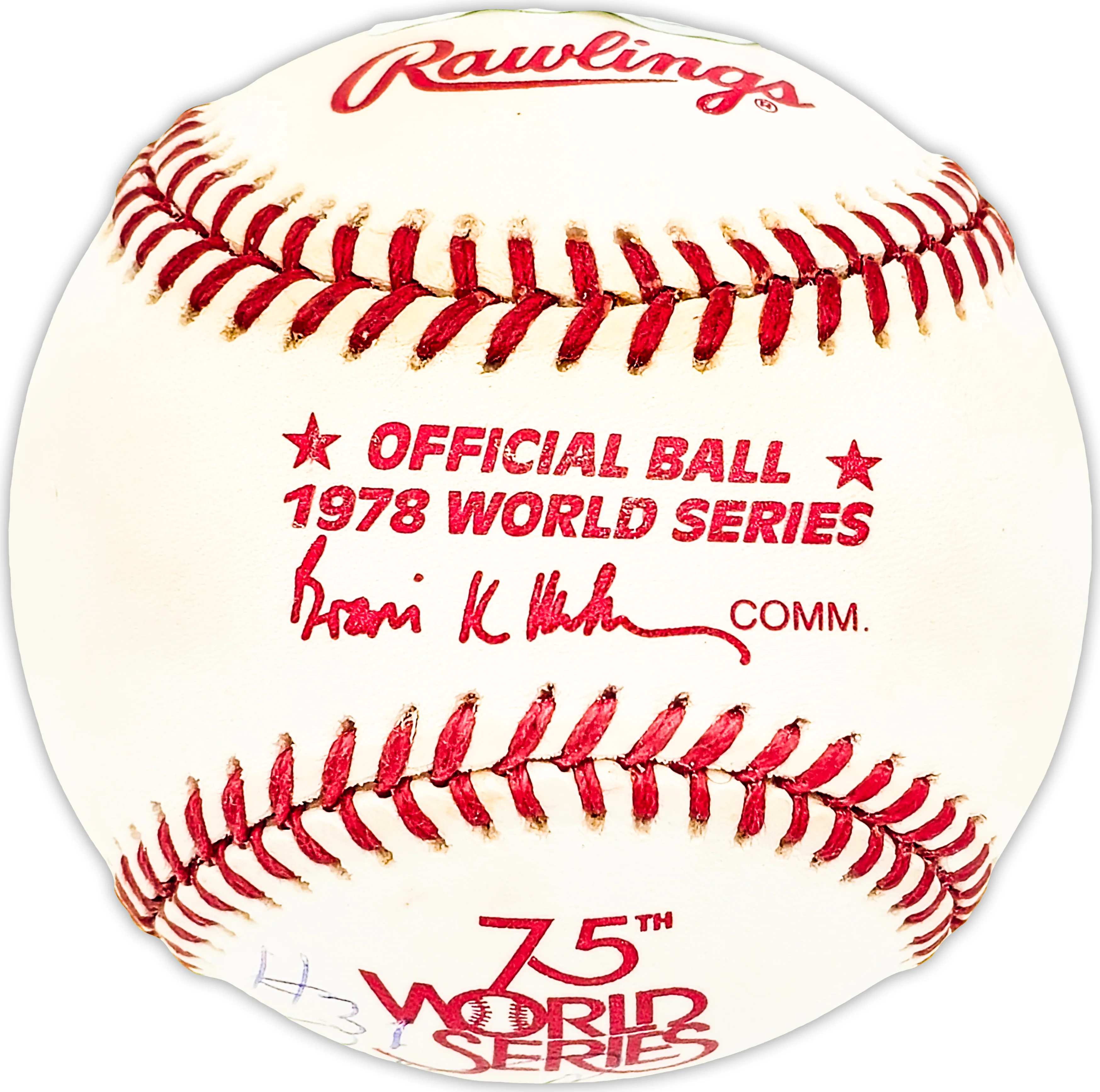 Ed Figueroa Autographed Official 1978 World Series Logo MLB Baseball New York Yankees "#31 20 Game Winner 1978" Beckett BAS QR #BM25616 - Image 2