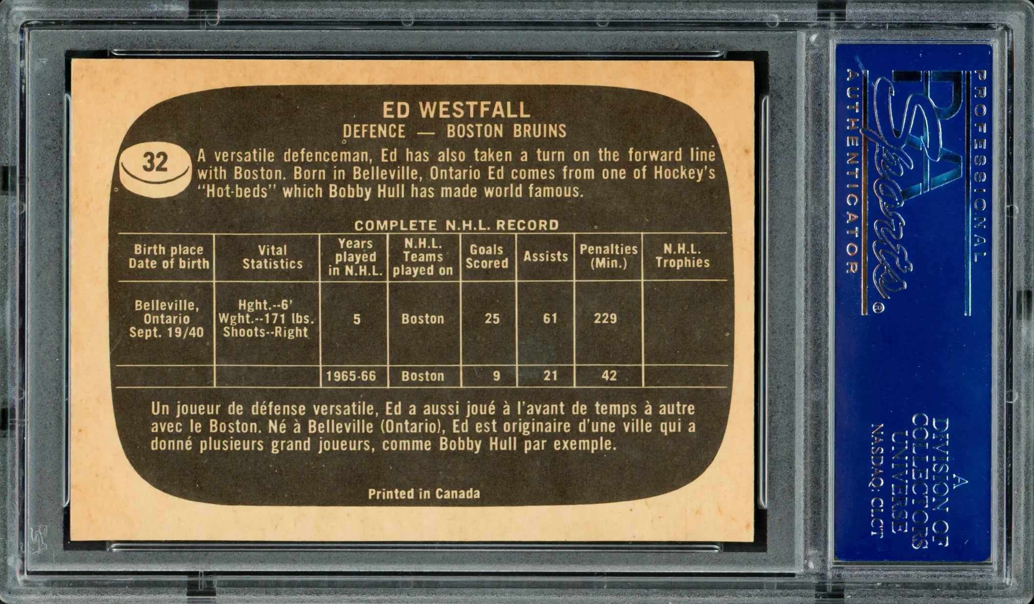 Ed Westfall Autographed 1966-67 Topps Card #32 Boston Bruins PSA/DNA #83462261 - Image 2