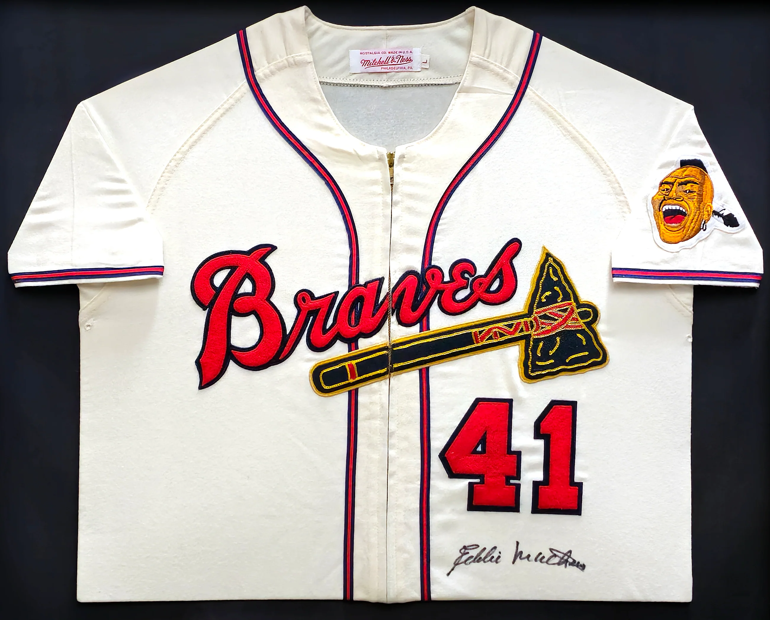 Eddie Mathews Autographed Framed Grey Authentic Mitchell & Ness Jersey Milwaukee Braves Size L Beckett BAS #BK44626 - Image 2
