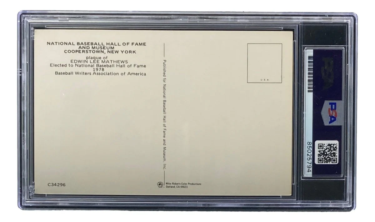 Eddie Mathews Signed 4x6 Milwaukee Braves HOF Plaque Card PSA/DNA 85025794 - Image 2