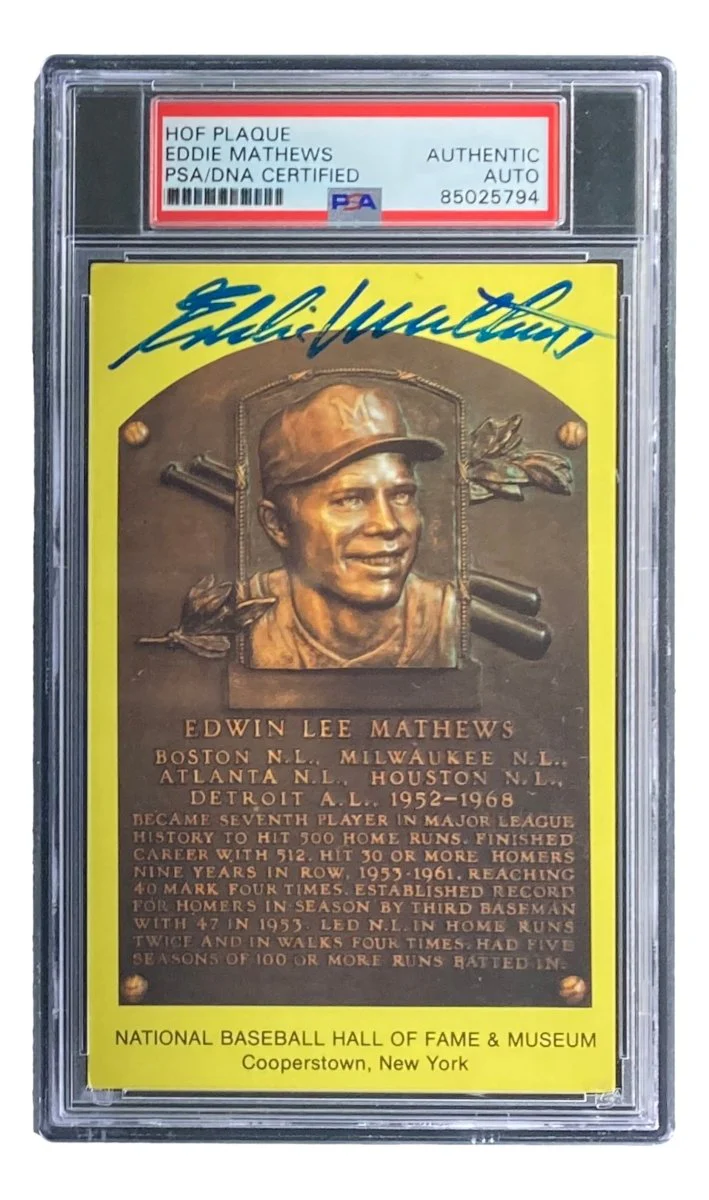Eddie Mathews Signed 4x6 Milwaukee Braves HOF Plaque Card PSA/DNA 85025794 - Image 4