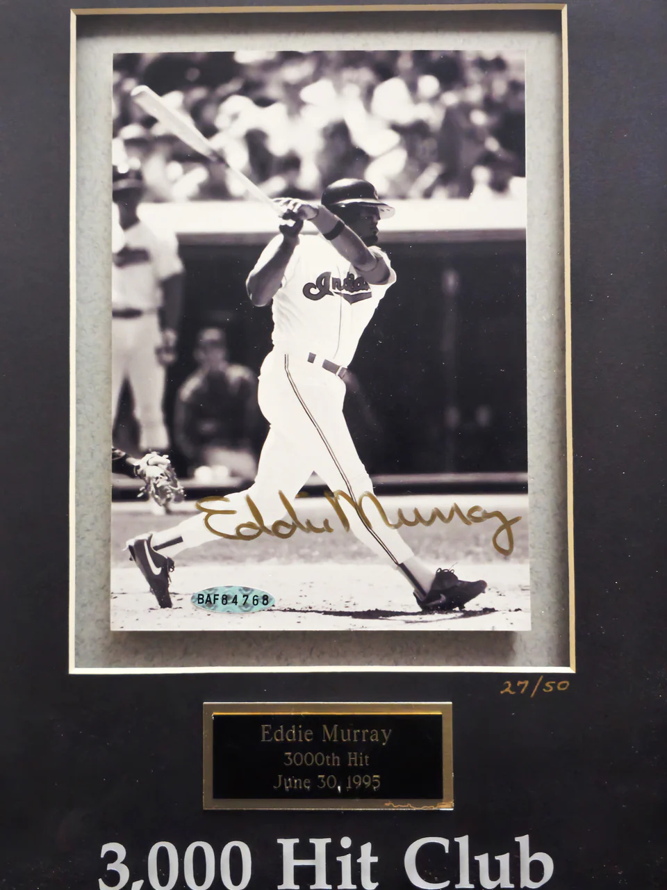 Eddie Murray Autographed Framed Gold 3000th Hit Club 5x7 Photo Cleveland Indians #27/50 UDA Holo #BAF84768 - Image 2