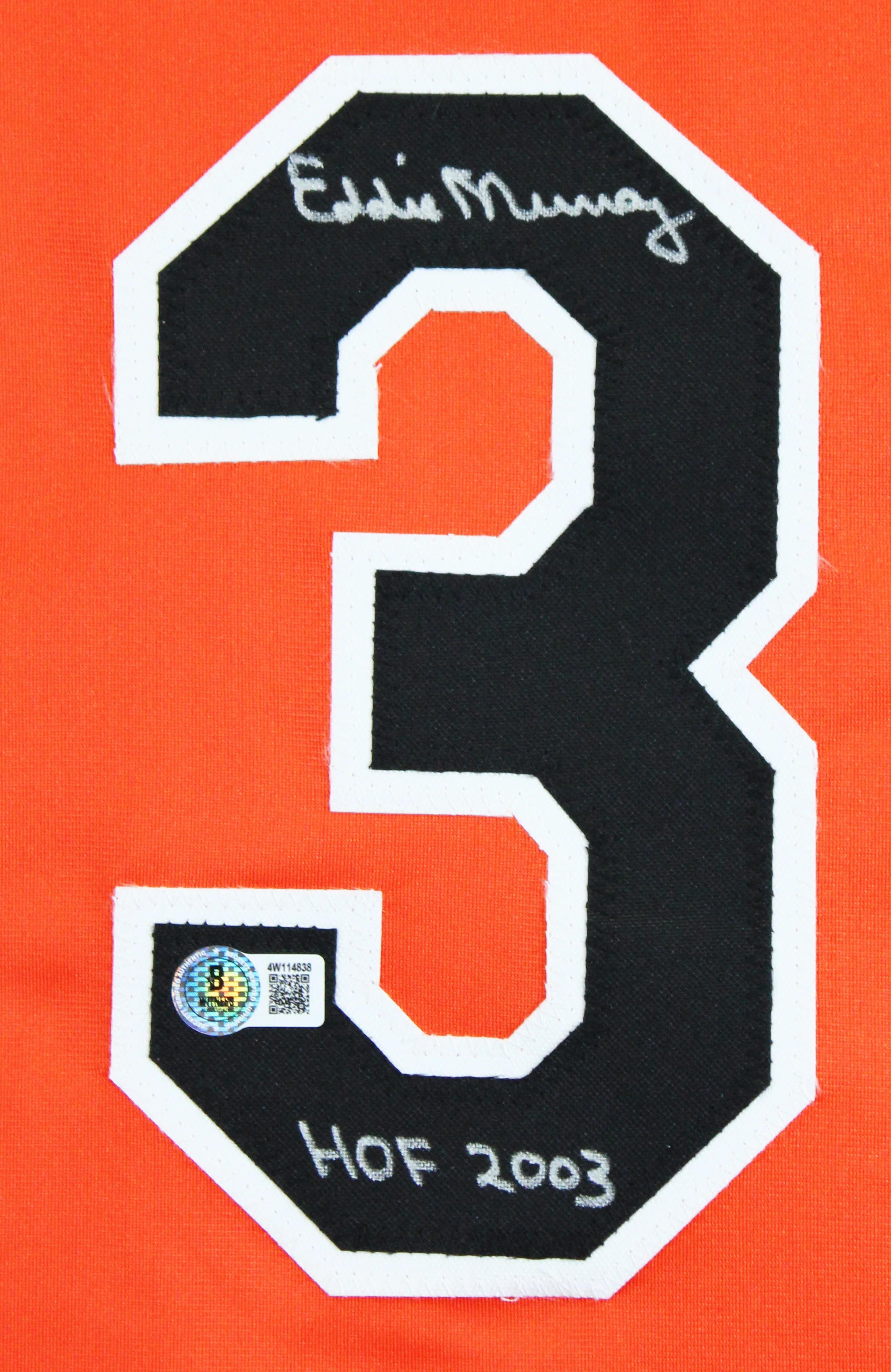 Eddie Murray "HOF 03" Authentic Signed Orange Pro Style Jersey BAS Witnessed - Image 3