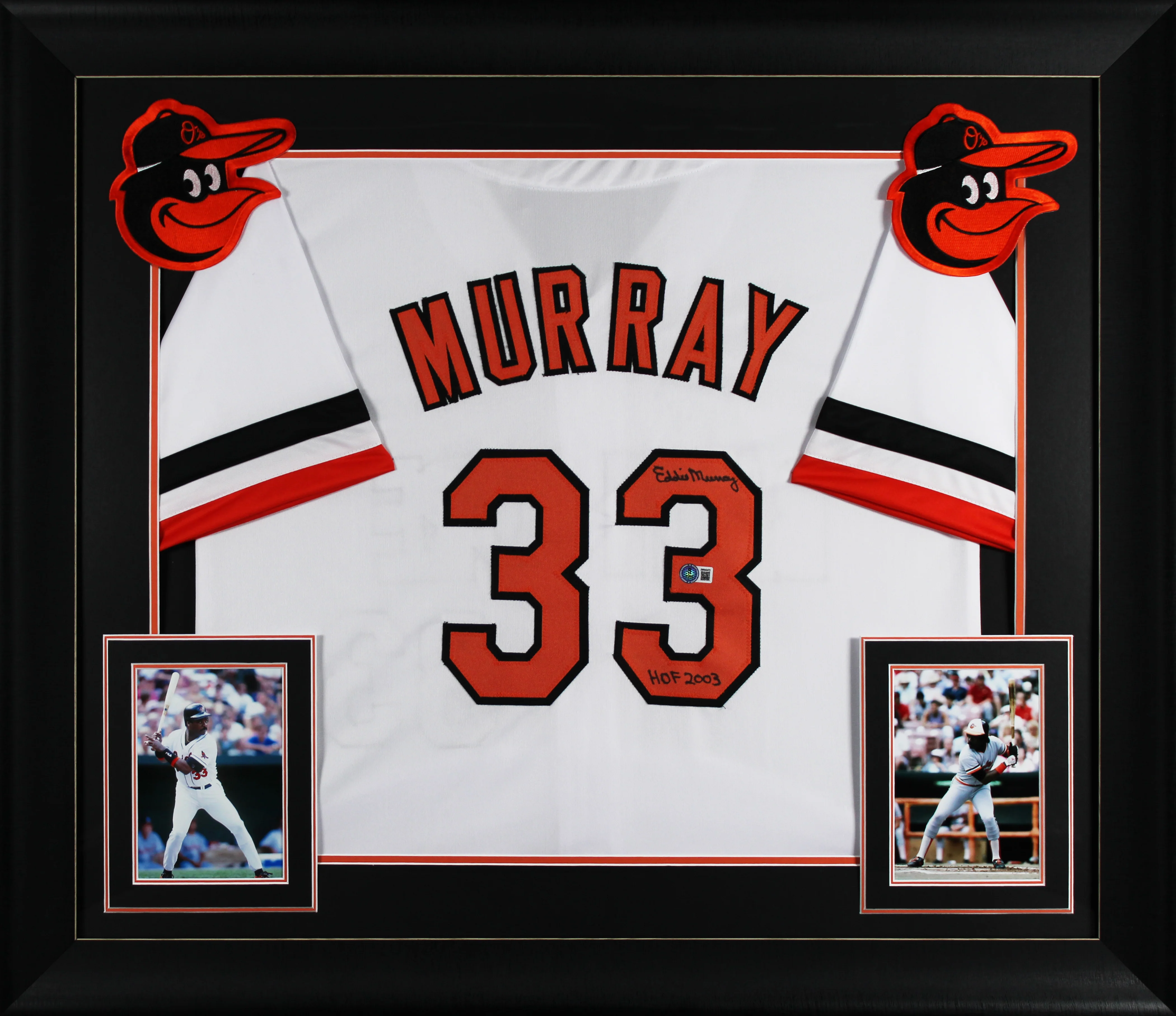 Eddie Murray "HOF 03" Authentic Signed White Pro Style Framed Jersey BAS Witness - Image 2