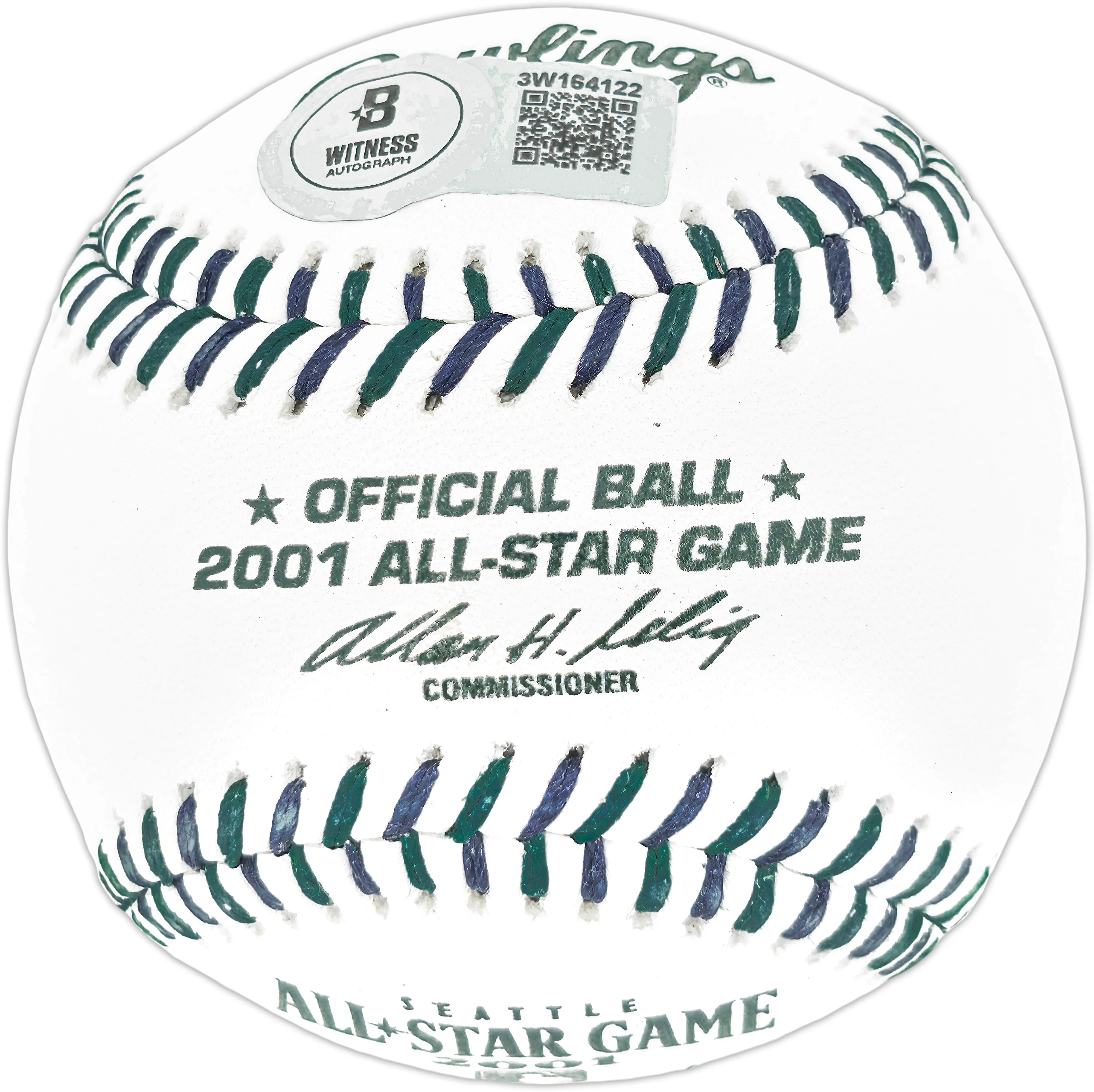 Edgar Martinez Autographed Official 2001 All Star Game Logo MLB Game Baseball Seattle Mariners Beckett BAS Witness Stock #252404 - Image 2
